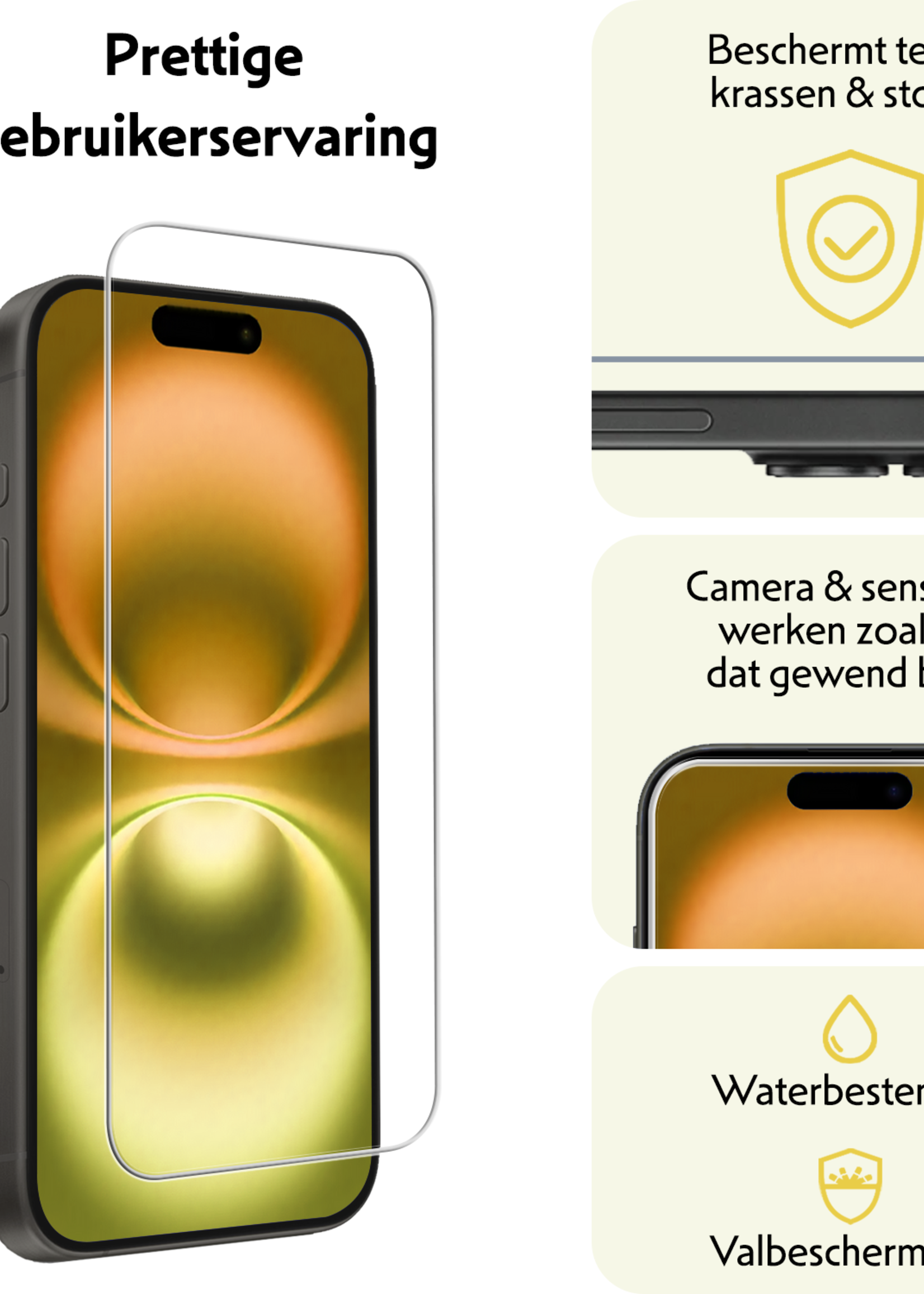 LUQ Screenprotector Geschikt voor iPhone 16 Screenprotector Volledig - Screenprotector Geschikt voor iPhone 16 Screenprotector Bescherm Glas