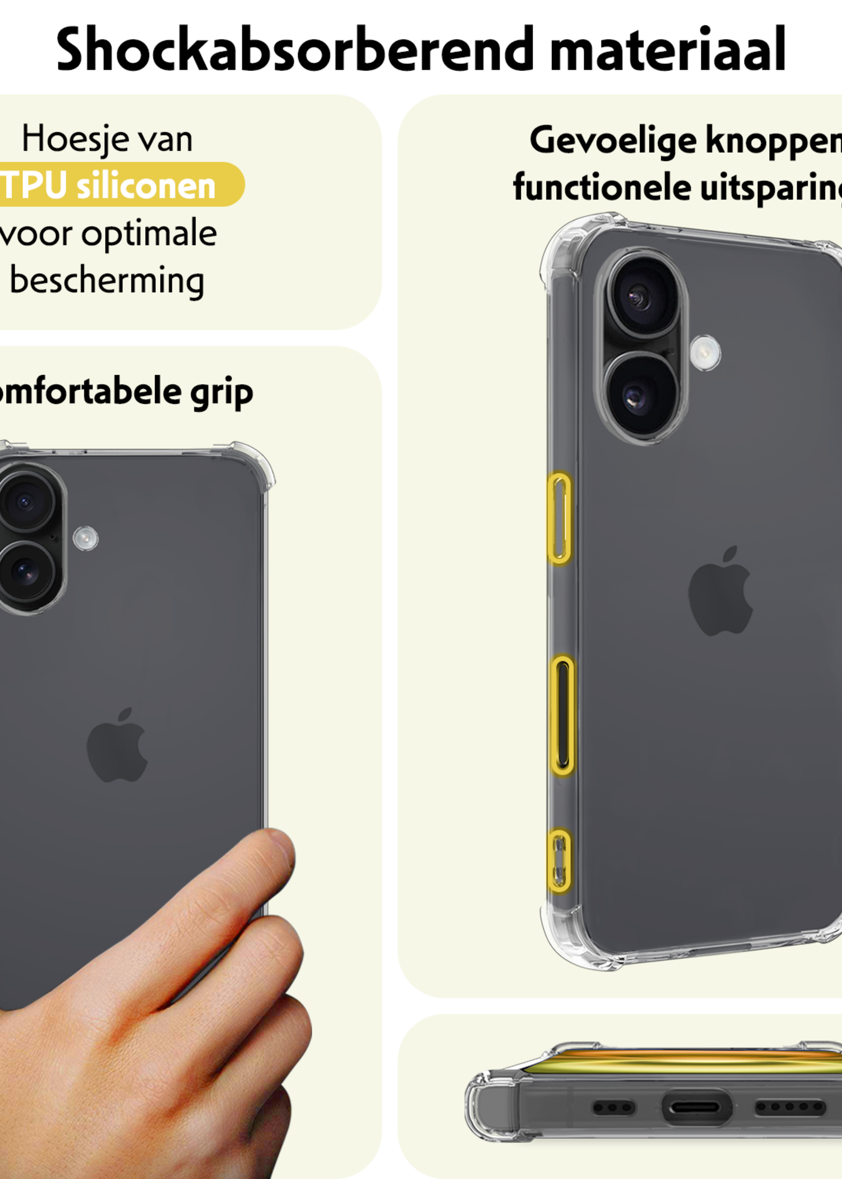 LUQ Hoesje Geschikt voor iPhone 16 Hoesje Case Pashouder Cover Siliconen - Hoes Geschikt voor iPhone 16 Hoesje Met Kaarthouder - Transparant - 2 Stuks