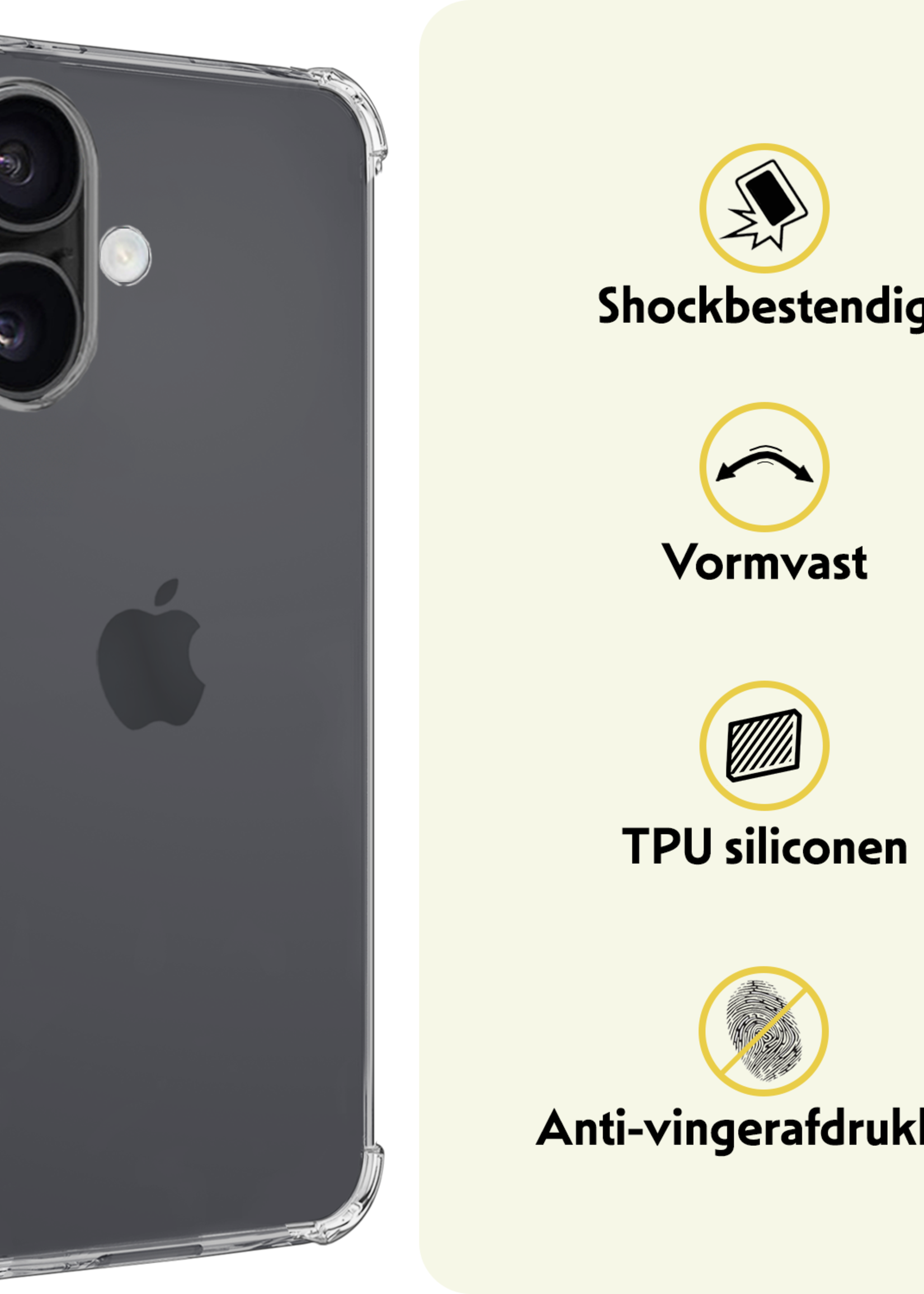 LUQ Hoesje Geschikt voor iPhone 16 Hoesje Case Pashouder Cover Siliconen Met Screenprotector - Hoes Geschikt voor iPhone 16 Hoesje Met Kaarthouder- Transparant
