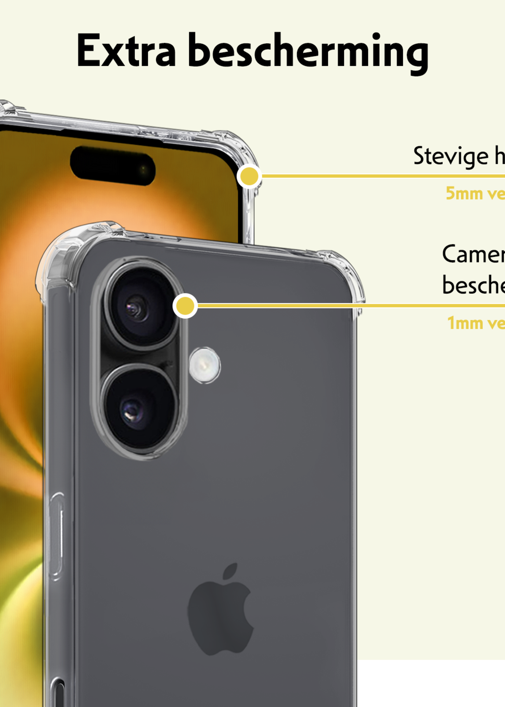 LUQ Hoesje Geschikt voor iPhone 16 Hoesje Case Pashouder Cover Siliconen Met 2x Screenprotector - Hoes Geschikt voor iPhone 16 Hoesje Met Kaarthouder- Transparant