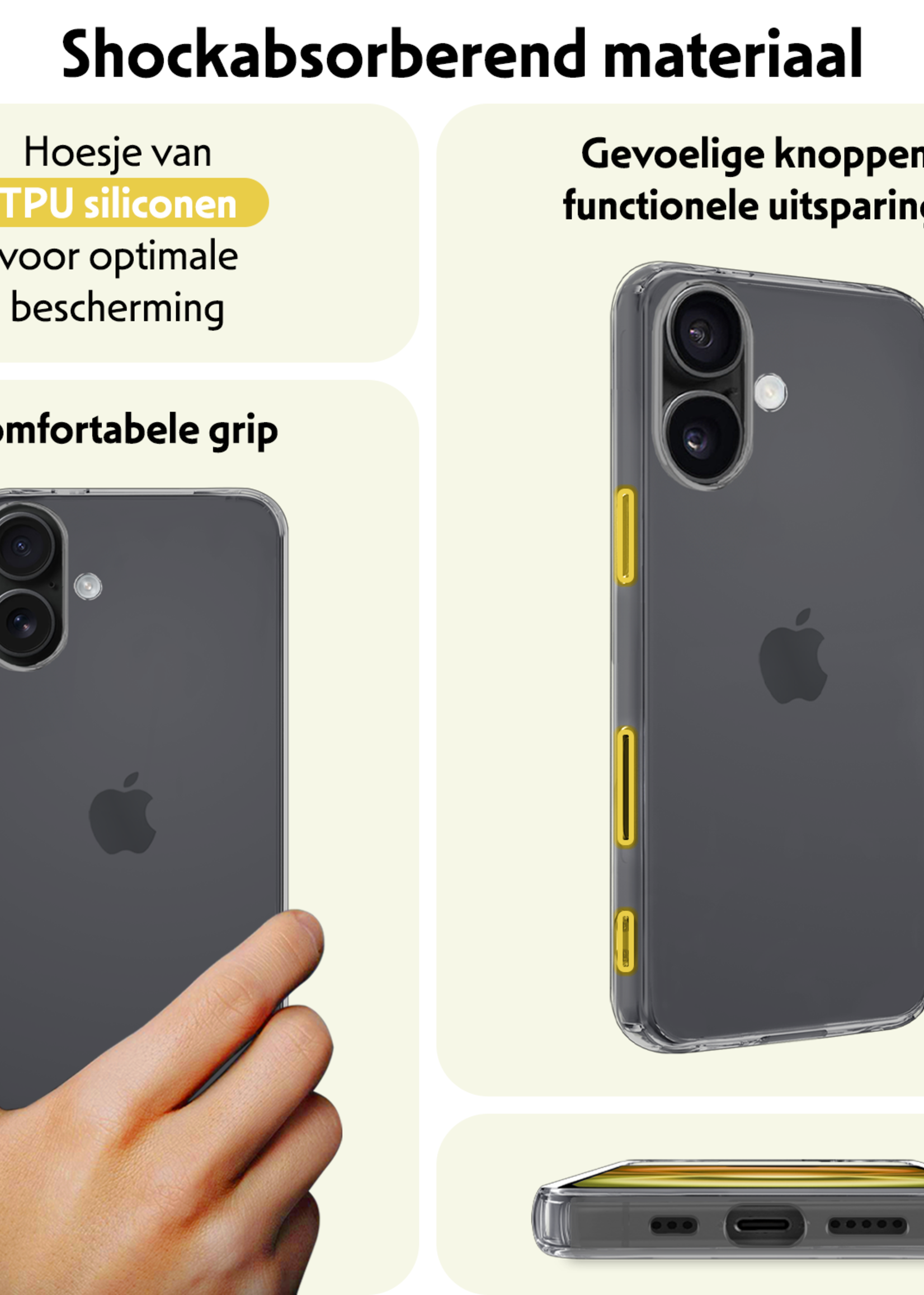 LUQ Hoesje Geschikt voor iPhone 16 Hoesje Siliconen Case - Hoes Geschikt voor iPhone 16 Hoes Siliconen - Transparant - 2 Stuks