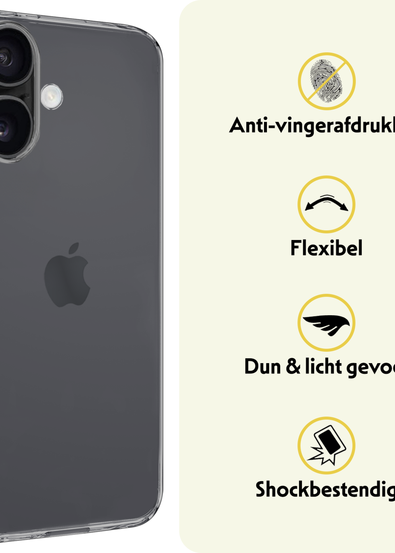 LUQ Hoesje Geschikt voor iPhone 16 Hoesje Siliconen Case Met Screenprotector - Hoes Geschikt voor iPhone 16 Hoes Siliconen - Transparant