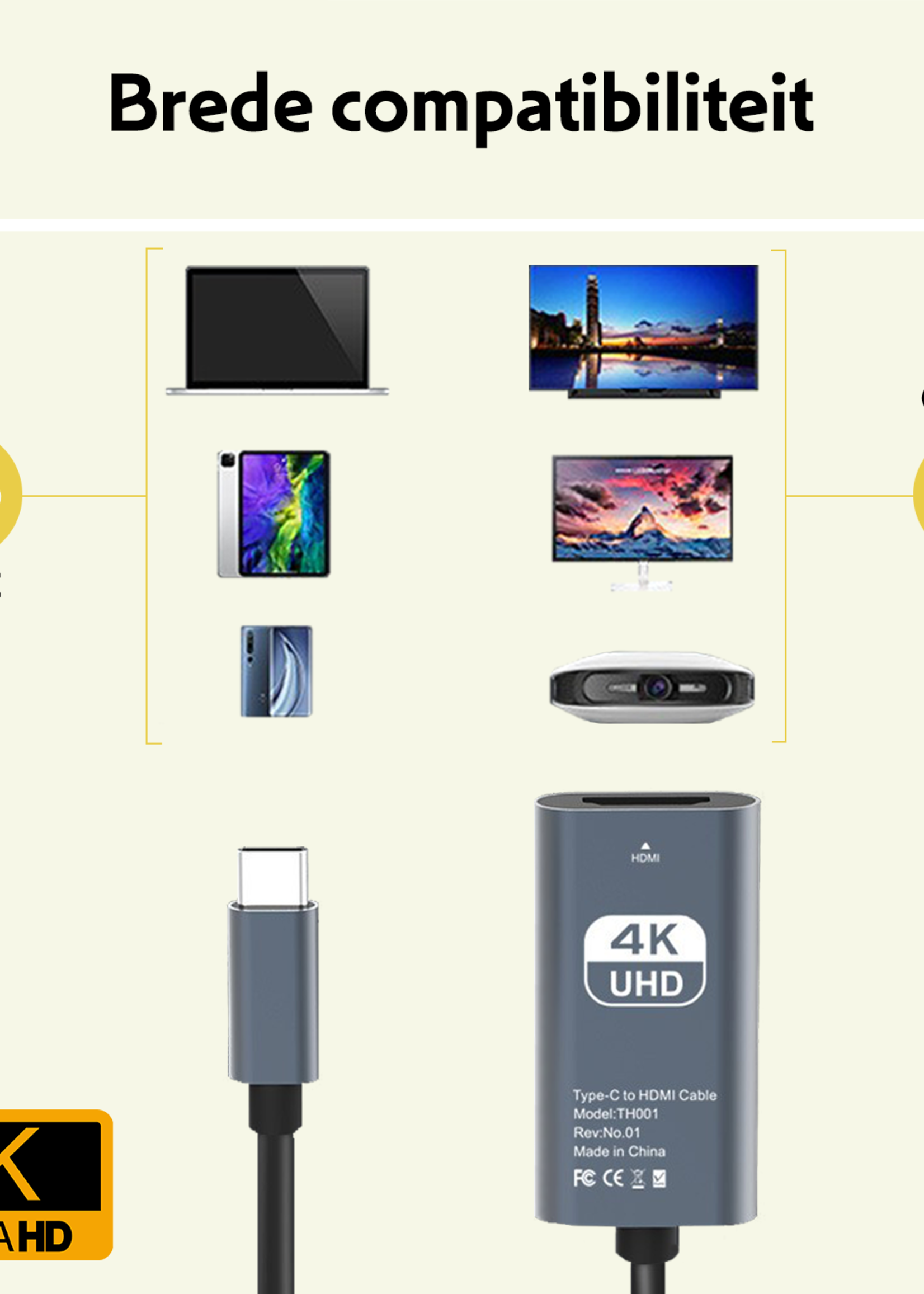 LUQ USB C naar HDMI Adapter 4K Resolutie - USBC naar HDMI Kabel 15cm Premium Kwaliteit - Zwart