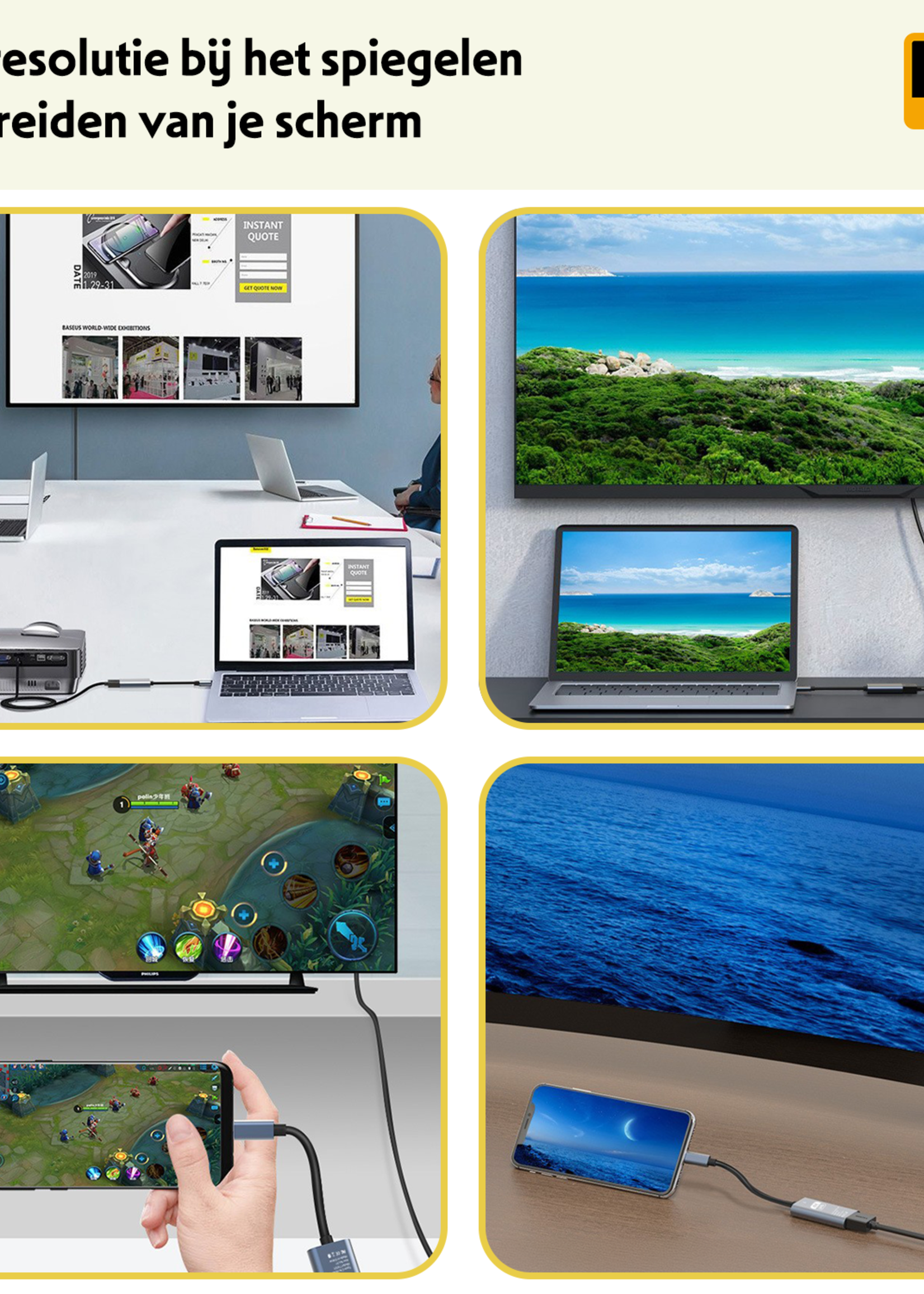 LUQ USB C naar HDMI Adapter 4K Resolutie - USBC naar HDMI Kabel 15cm Premium Kwaliteit - Zwart