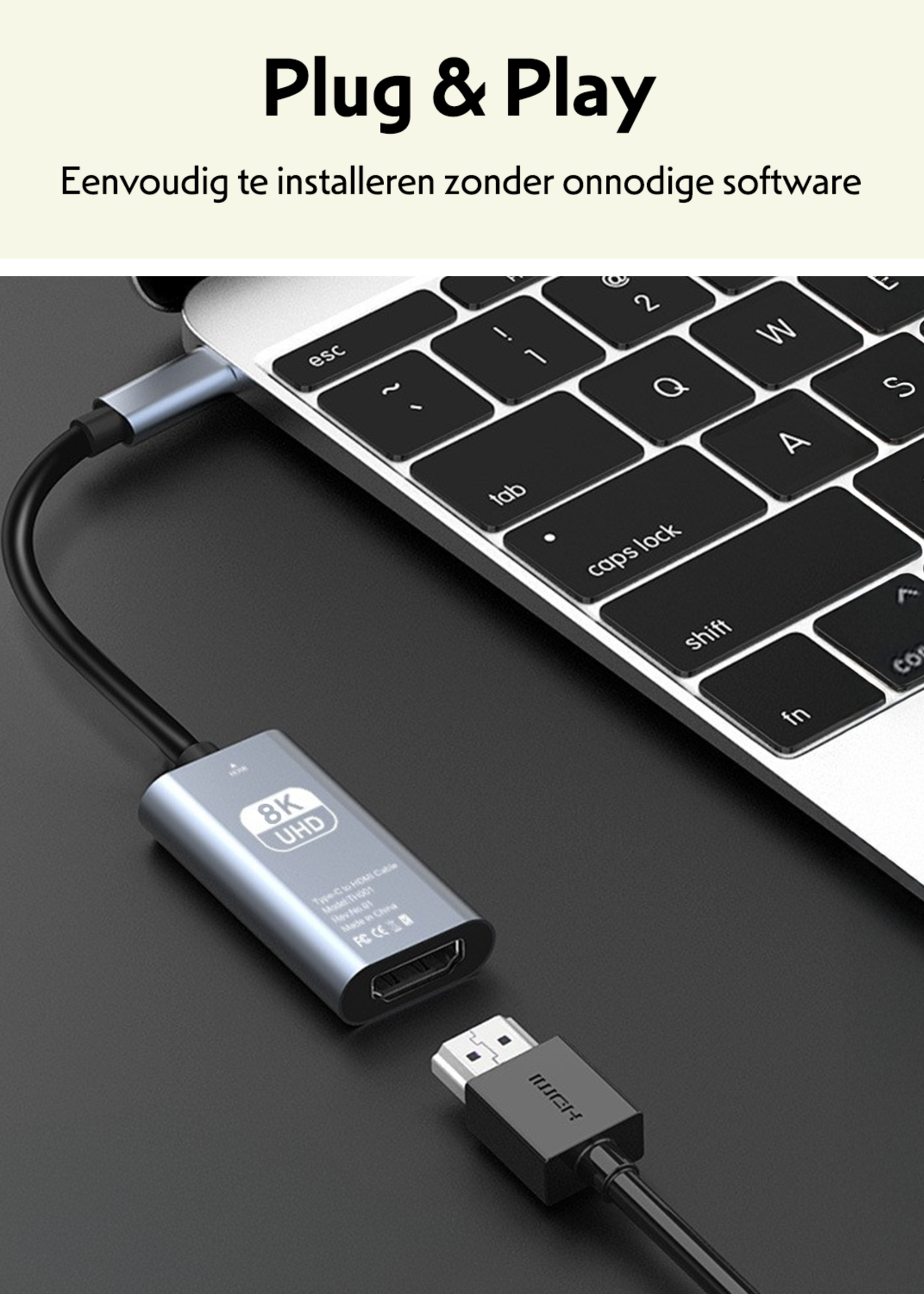 LUQ USB C naar HDMI Adapter 8K Resolutie - USBC naar HDMI Kabel 15cm Premium Kwaliteit - Zwart