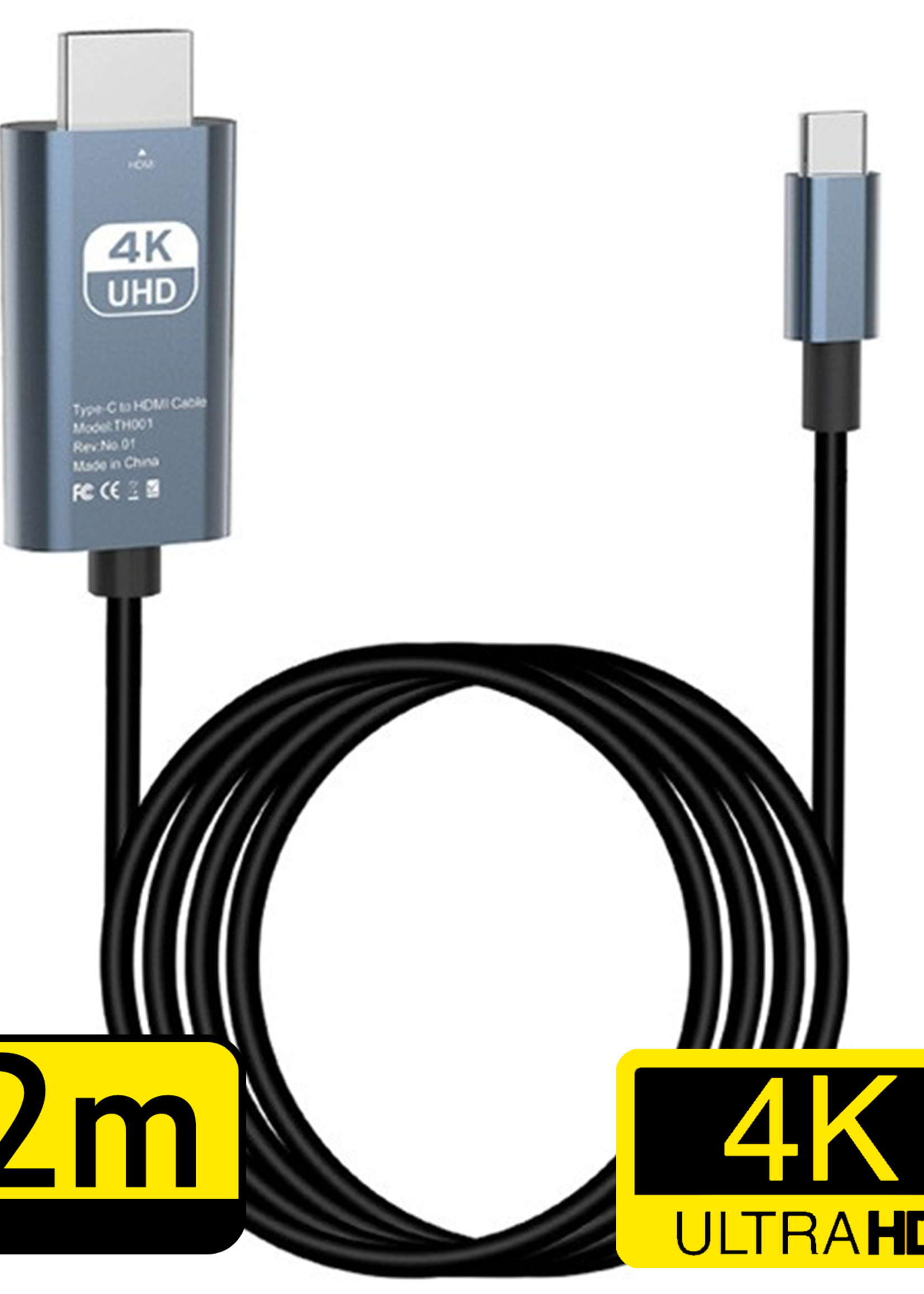 LUQ USB C naar HDMI Adapter 4K Resolutie - USBC naar HDMI Kabel 2 meter Premium Kwaliteit - Zwart