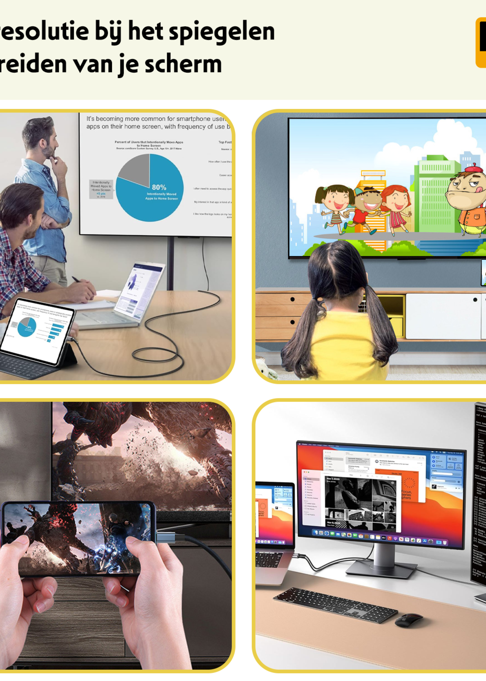 LUQ USB C naar HDMI Adapter 8K Resolutie - USBC naar HDMI Kabel 2 meter Premium Kwaliteit – Zwart