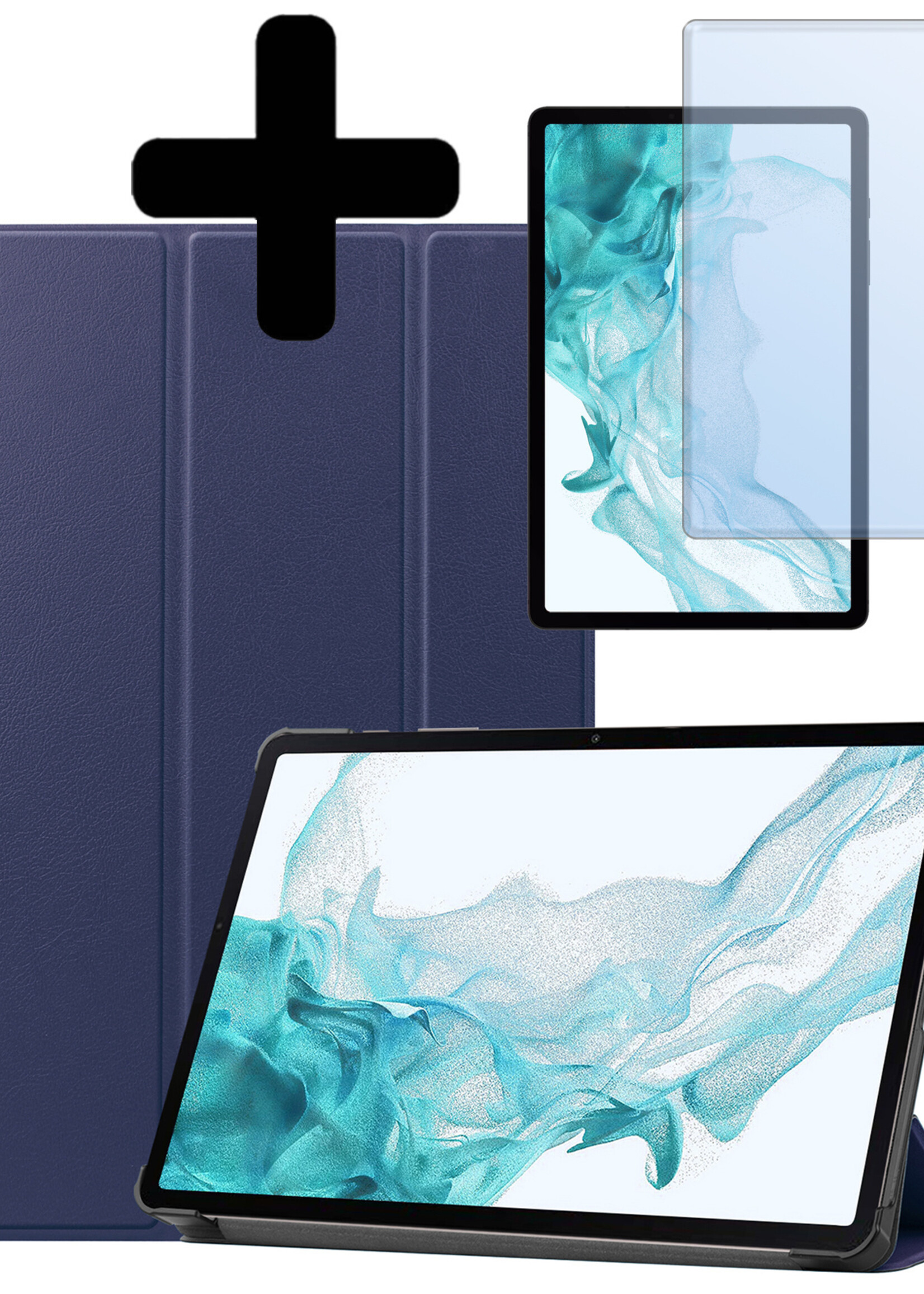 LUQ Hoes Geschikt voor Samsung Galaxy Tab S10 Plus Hoes Luxe Hoesje Case Met Uitsparing Geschikt voor S Pen Met Screenprotector - Hoesje Geschikt voor Samsung Tab S10 Plus Hoes Cover - Donkerblauw