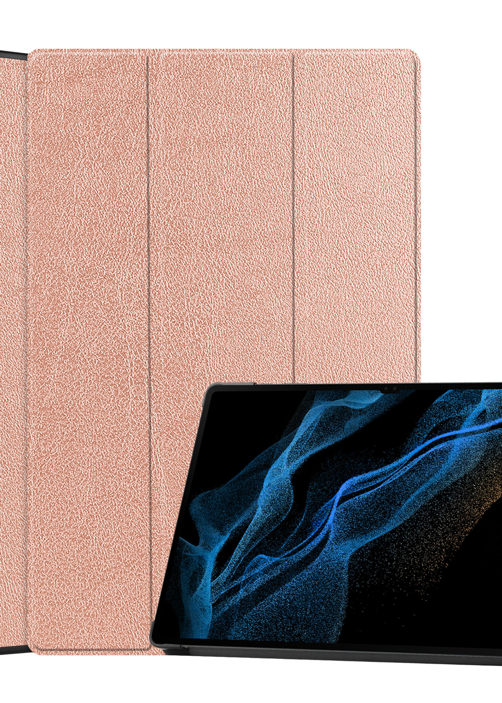 LUQ Hoes Geschikt voor Samsung Galaxy Tab S10 Ultra Hoes Luxe Hoesje Case Met Uitsparing Geschikt voor S Pen - Hoesje Geschikt voor Samsung Tab S10 Ultra Hoes Cover - Rosé goud