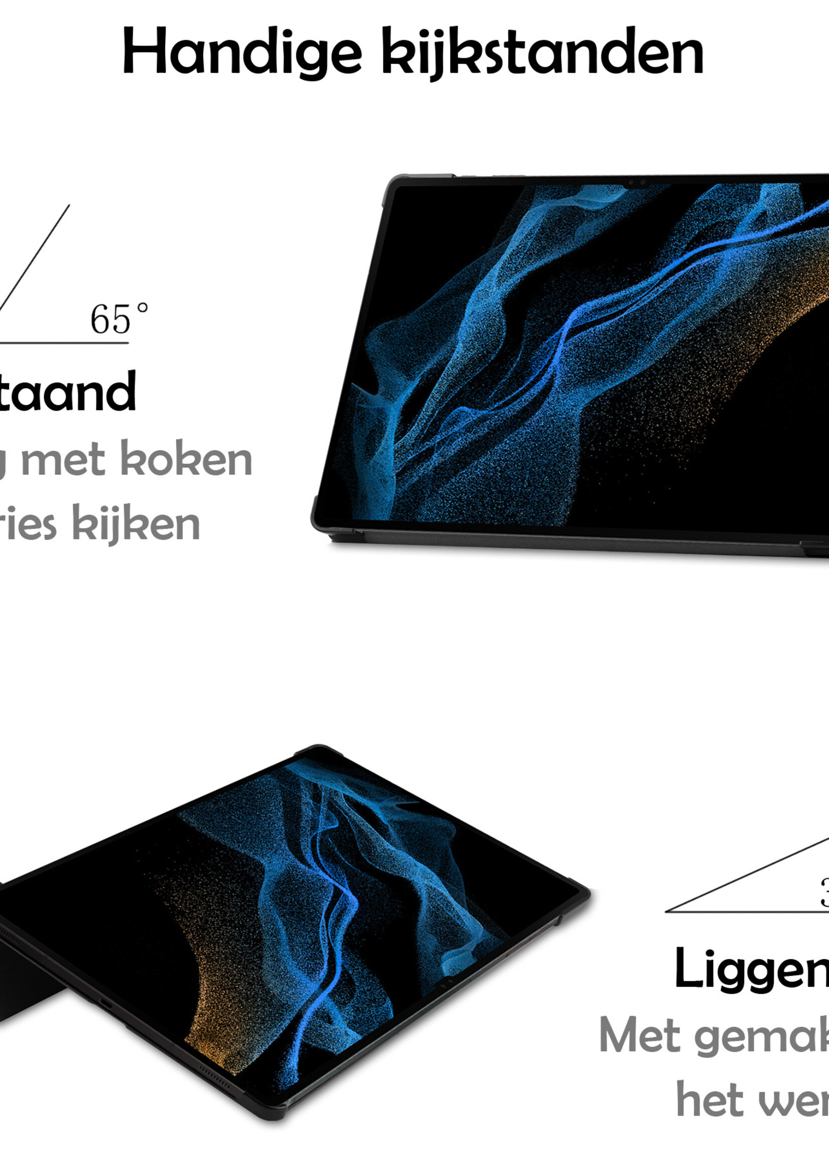 LUQ Hoes Geschikt voor Samsung Galaxy Tab S10 Ultra Hoes Luxe Hoesje Case Met Uitsparing Geschikt voor S Pen - Hoesje Geschikt voor Samsung Tab S10 Ultra Hoes Cover - Zwart