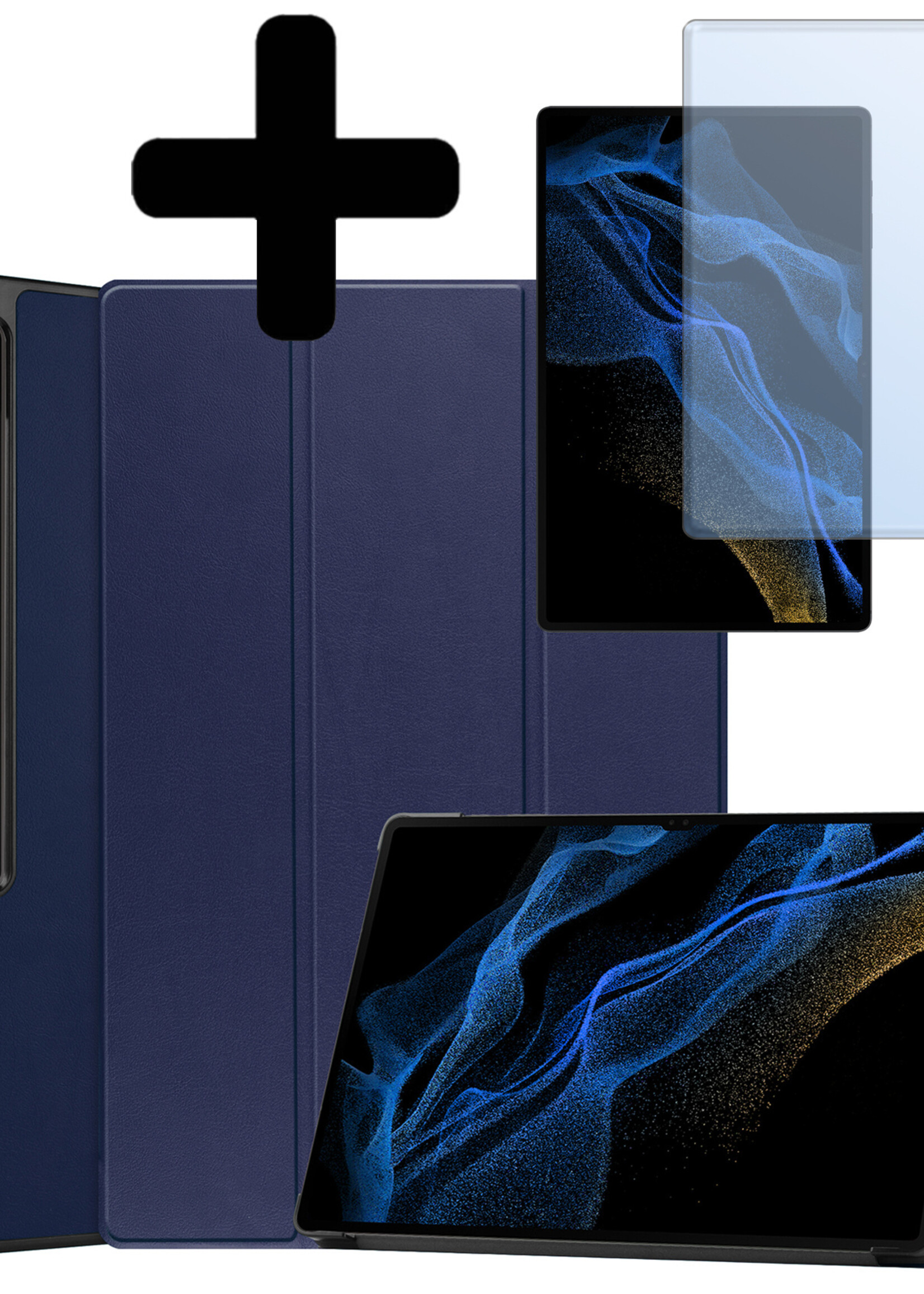 LUQ Hoes Geschikt voor Samsung Galaxy Tab S10 Ultra Hoes Luxe Hoesje Case Met Uitsparing Geschikt voor S Pen Met Screenprotector - Hoesje Geschikt voor Samsung Tab S10 Ultra Hoes Cover - Donkerblauw