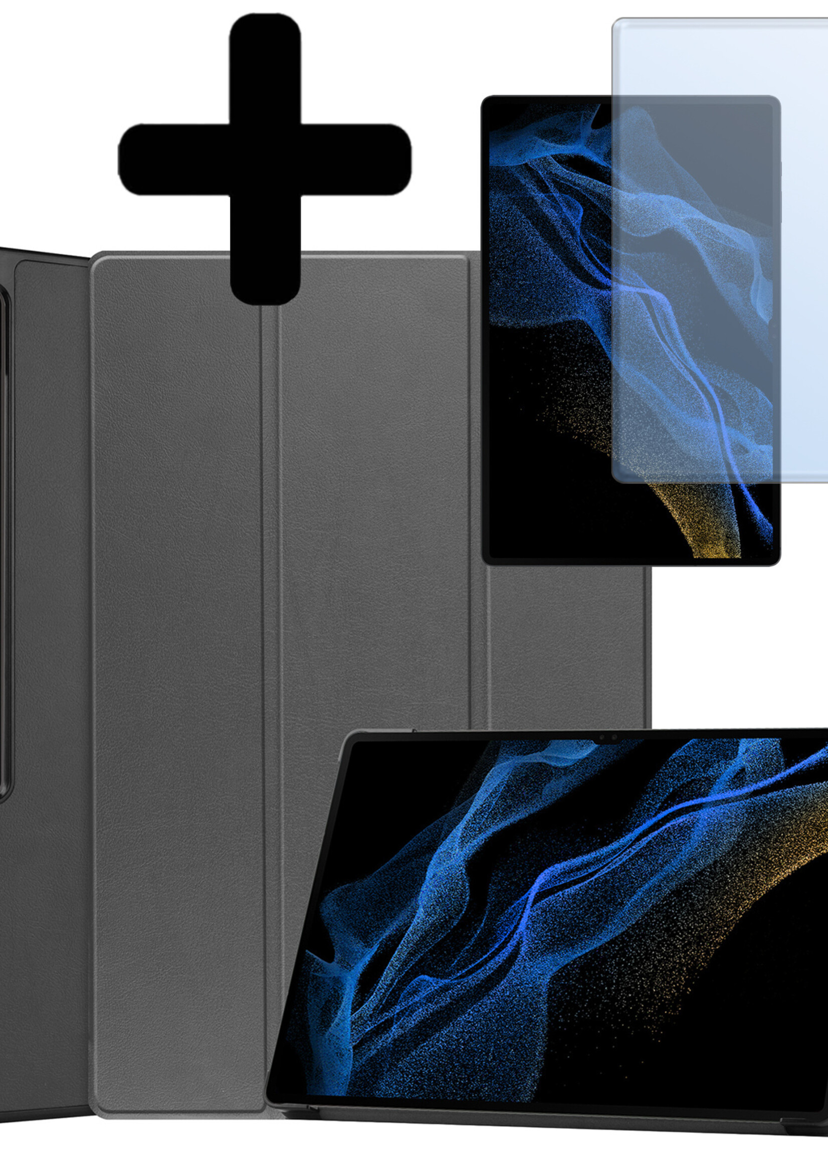 LUQ Hoes Geschikt voor Samsung Galaxy Tab S10 Ultra Hoes Luxe Hoesje Case Met Uitsparing Geschikt voor S Pen Met Screenprotector - Hoesje Geschikt voor Samsung Tab S10 Ultra Hoes Cover - Grijs