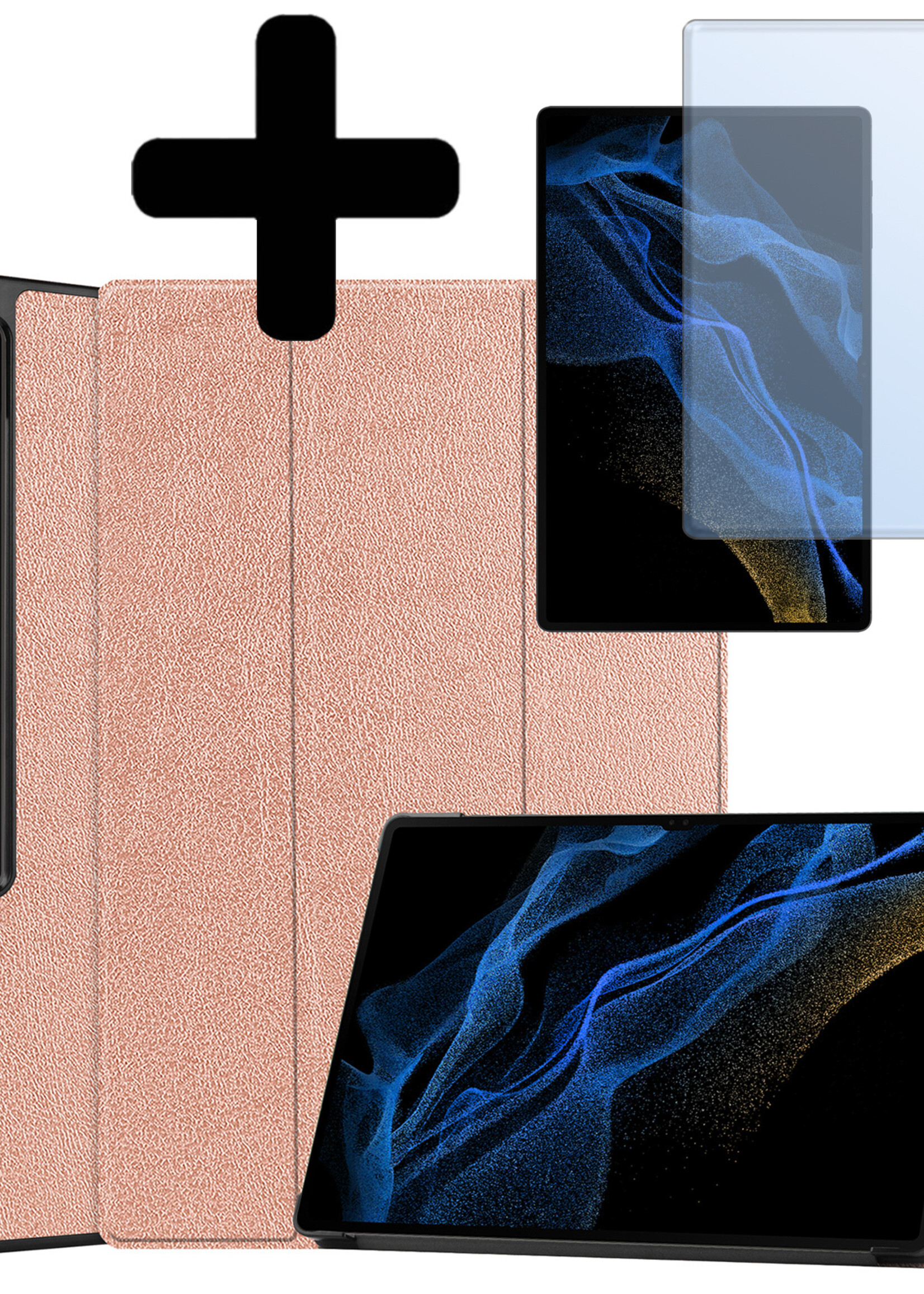 LUQ Hoes Geschikt voor Samsung Galaxy Tab S10 Ultra Hoes Luxe Hoesje Case Met Uitsparing Geschikt voor S Pen Met Screenprotector - Hoesje Geschikt voor Samsung Tab S10 Ultra Hoes Cover - Rosé goud