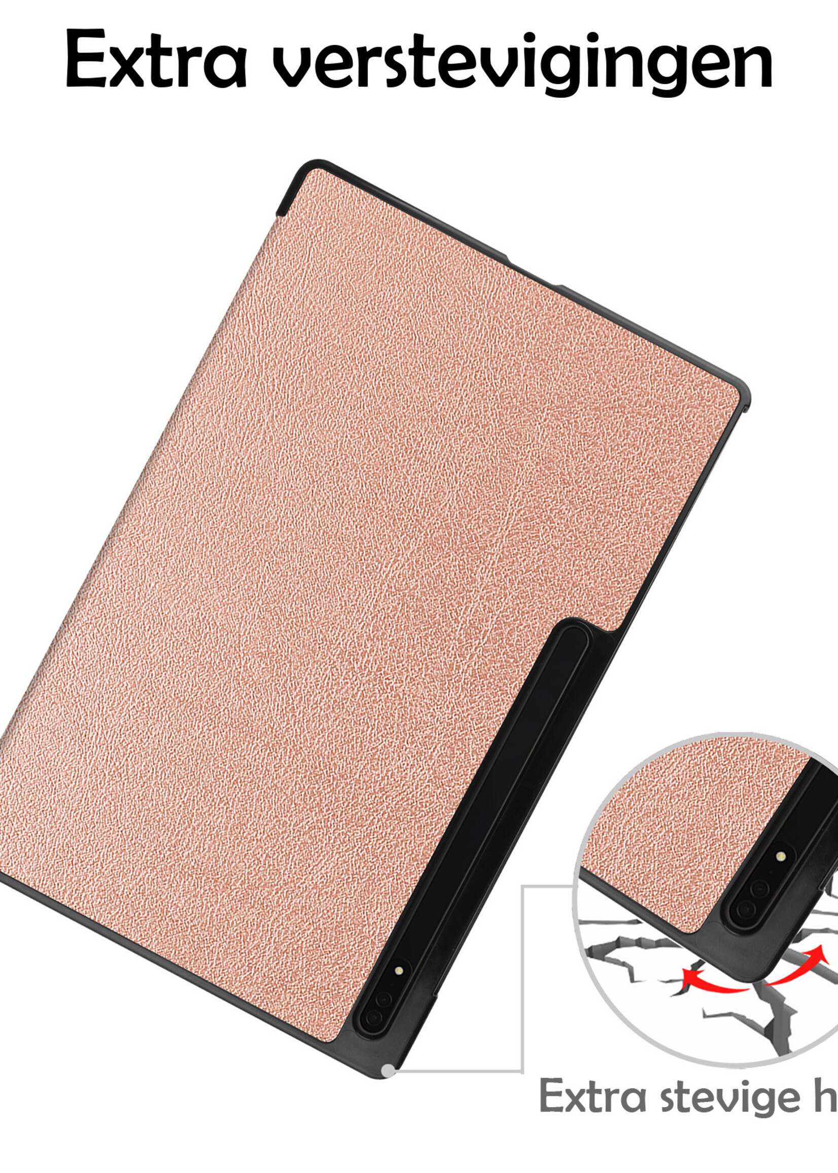 LUQ Hoes Geschikt voor Samsung Galaxy Tab S10 Ultra Hoes Luxe Hoesje Case Met Uitsparing Geschikt voor S Pen Met Screenprotector - Hoesje Geschikt voor Samsung Tab S10 Ultra Hoes Cover - Rosé goud