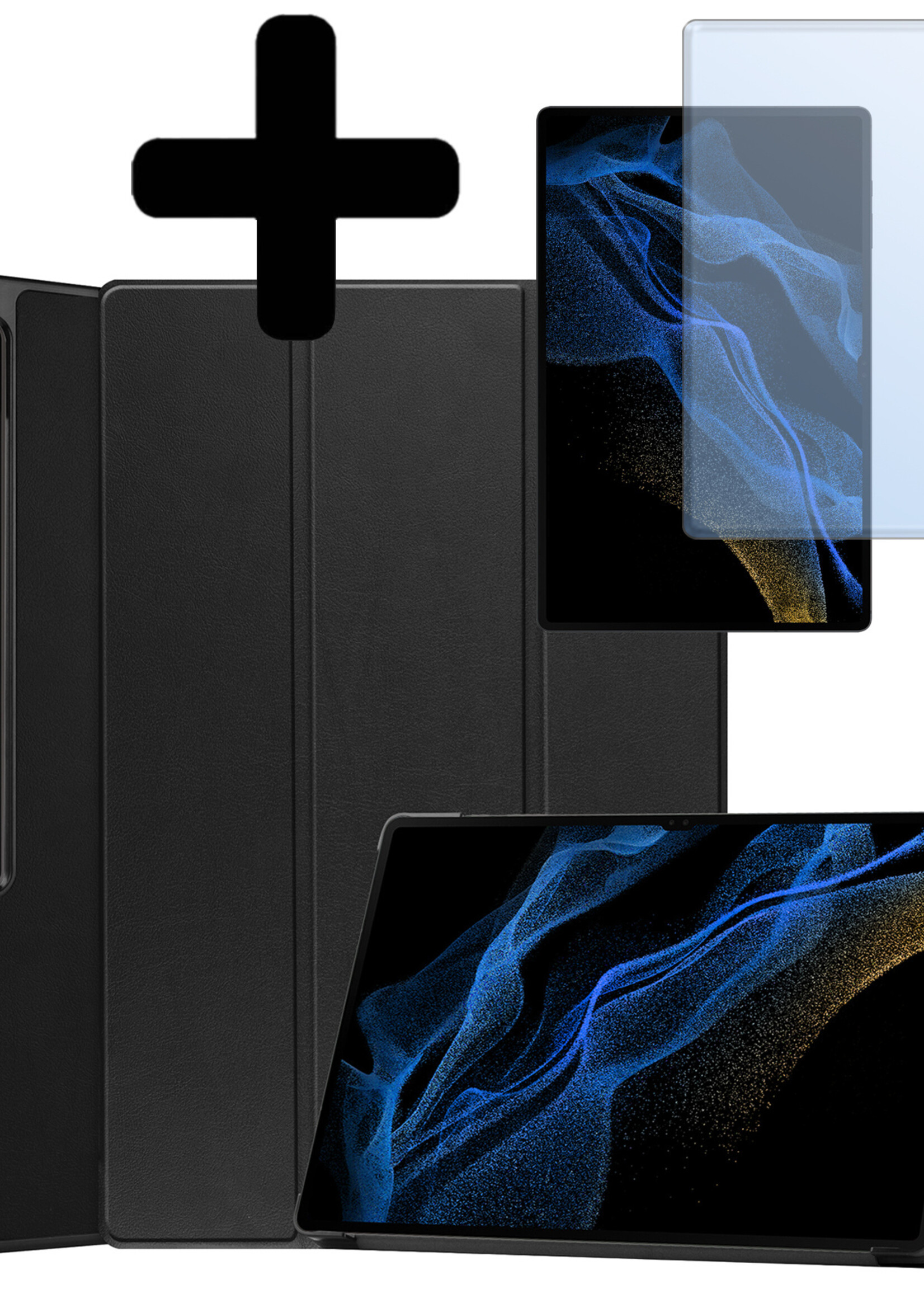 LUQ Hoes Geschikt voor Samsung Galaxy Tab S10 Ultra Hoes Luxe Hoesje Case Met Uitsparing Geschikt voor S Pen Met Screenprotector - Hoesje Geschikt voor Samsung Tab S10 Ultra Hoes Cover - Zwart