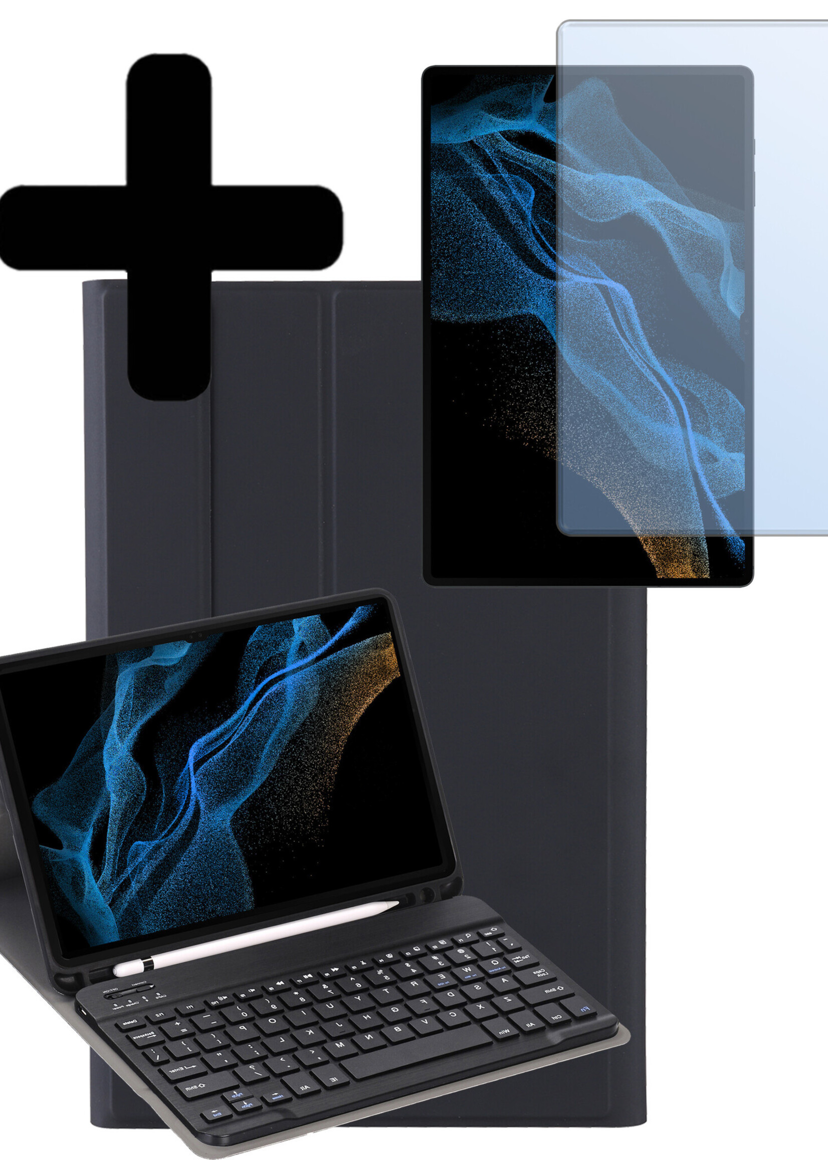 LUQ LUQ Samsung Galaxy Tab S10 Ultra Toetsenbordhoes Met Screenprotector - Zwart