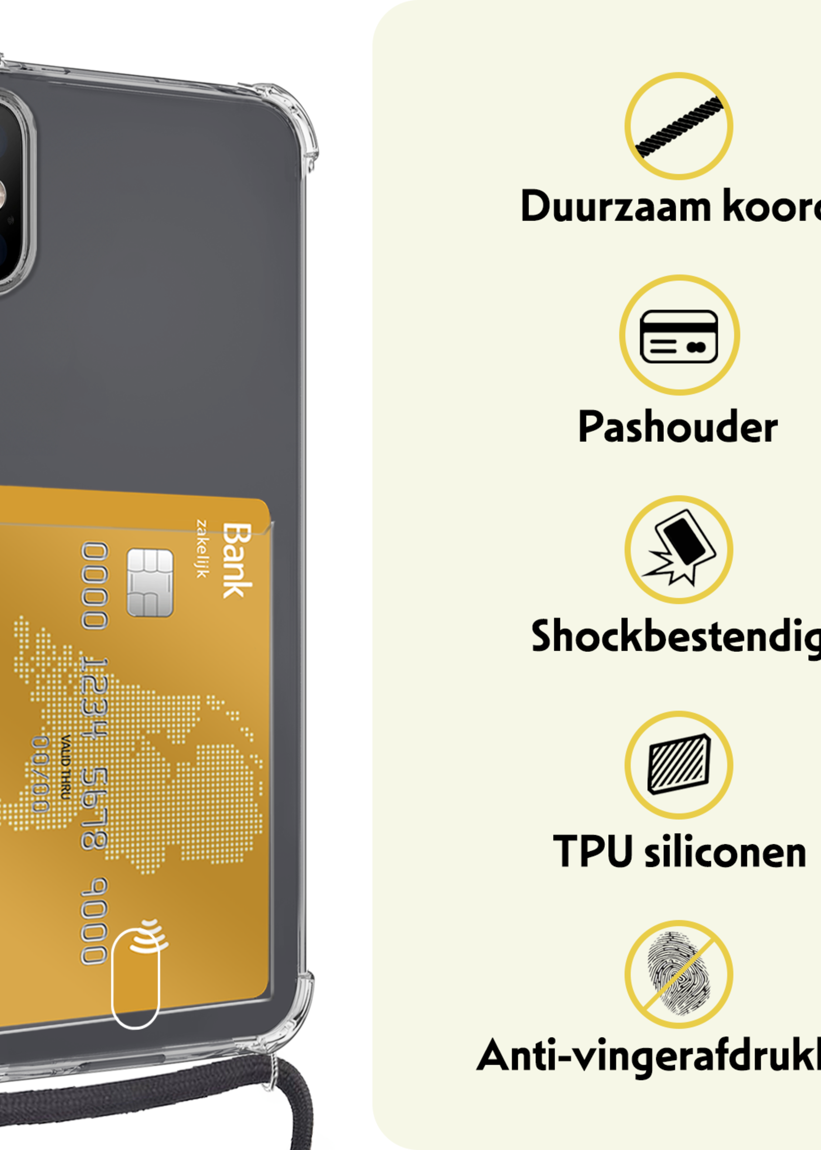 LUQ Hoesje Geschikt voor iPhone Xs Max Telefoonhoesje Met Koord Case Pashouder Siliconen - Hoes Geschikt voor iPhone Xs Max Hoesje Met Kaarthouder - Transparant