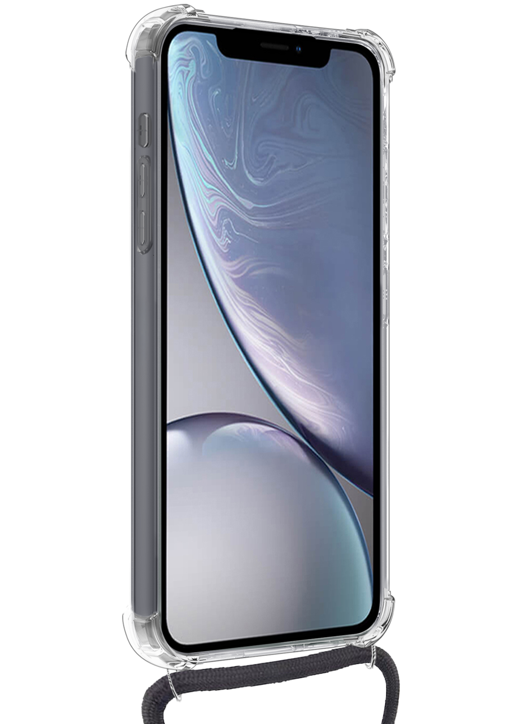 LUQ Hoesje Geschikt voor iPhone Xs Max Telefoonhoesje Met Koord Case Pashouder Siliconen - Hoes Geschikt voor iPhone Xs Max Hoesje Met Kaarthouder - Transparant