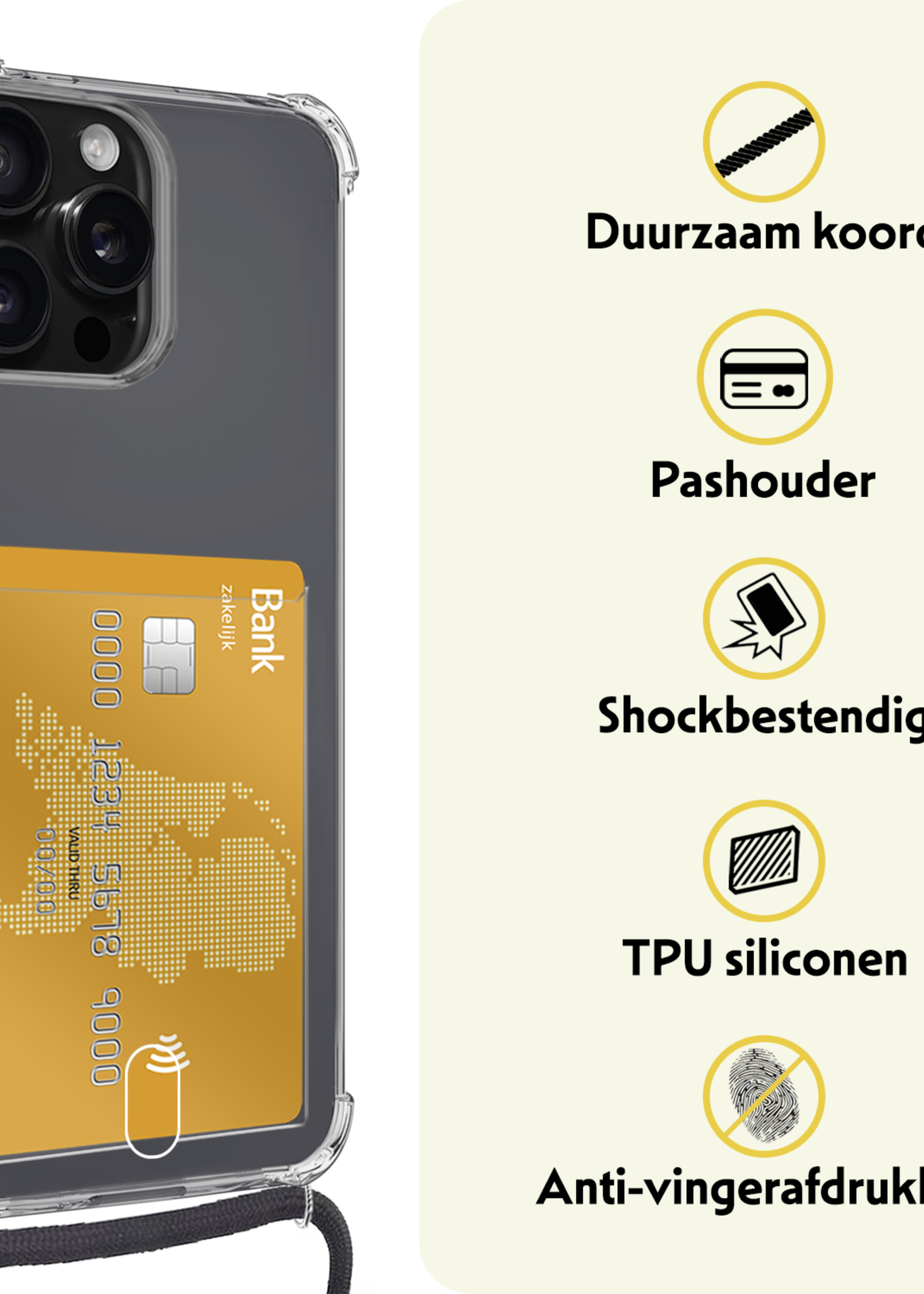 LUQ Hoesje Geschikt voor iPhone 11 Pro Max Telefoonhoesje Met Koord Case Pashouder Siliconen - Hoes Geschikt voor iPhone 11 Pro Max Hoesje Met Kaarthouder - Transparant