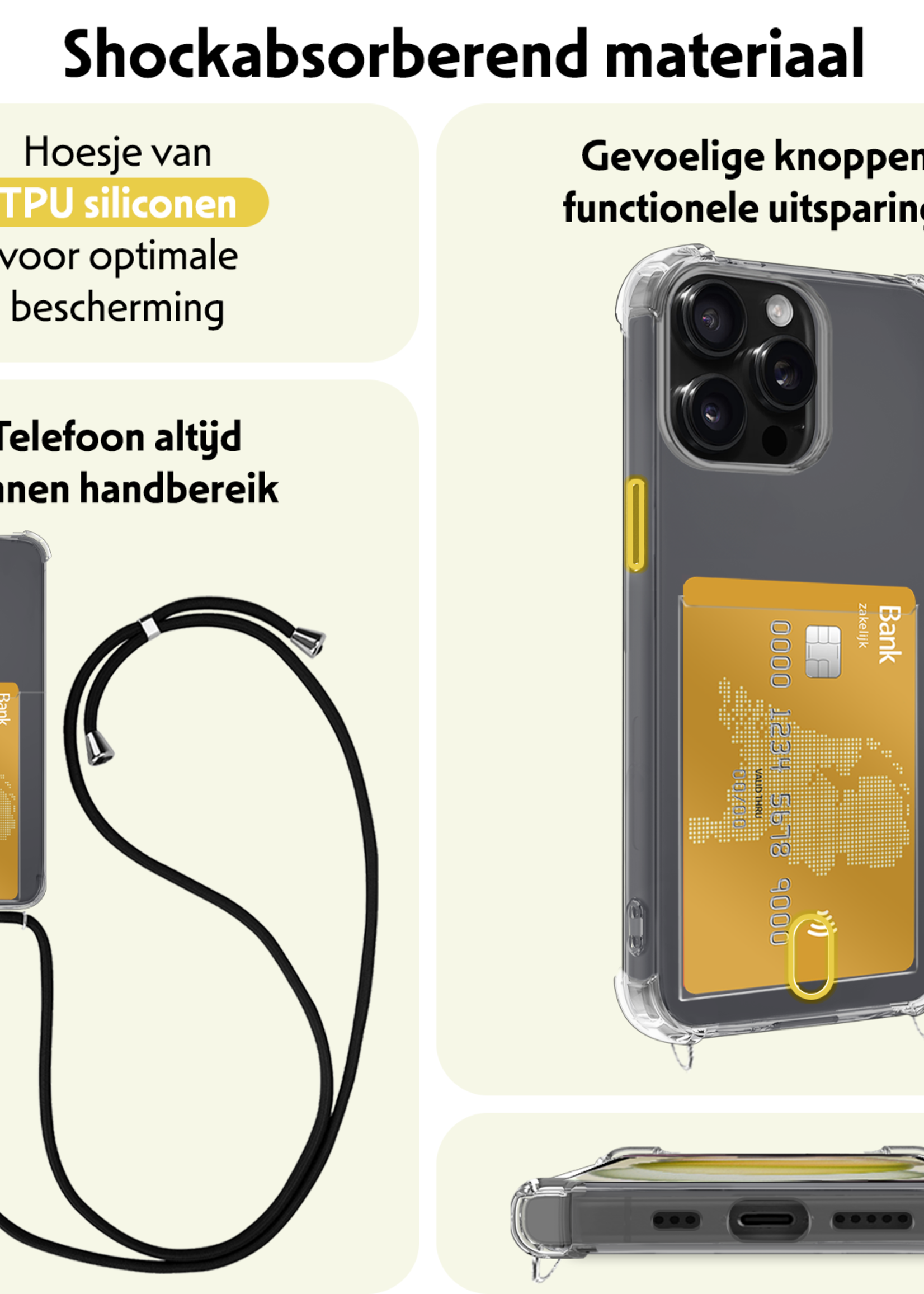 LUQ Hoesje Geschikt voor iPhone 12 Pro Telefoonhoesje Met Koord Case Pashouder Siliconen - Hoes Geschikt voor iPhone 12 Pro Hoesje Met Kaarthouder - Transparant