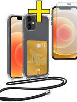 LUQ LUQ iPhone 12 Mini Hoesje Pashouder met Koord Met Screenprotector