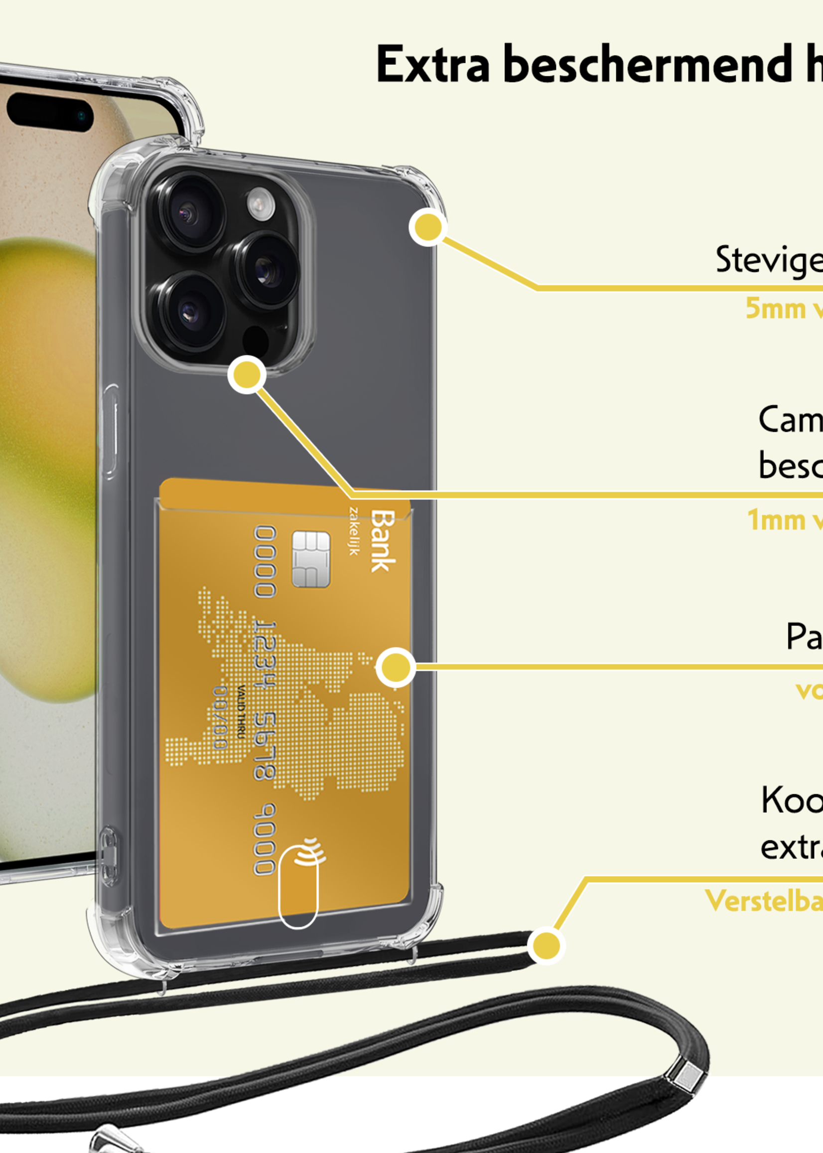 LUQ Hoesje Geschikt voor iPhone 13 Pro Max Telefoonhoesje Met Koord Case Pashouder Siliconen - Hoes Geschikt voor iPhone 13 Pro Max Hoesje Met Kaarthouder - Transparant