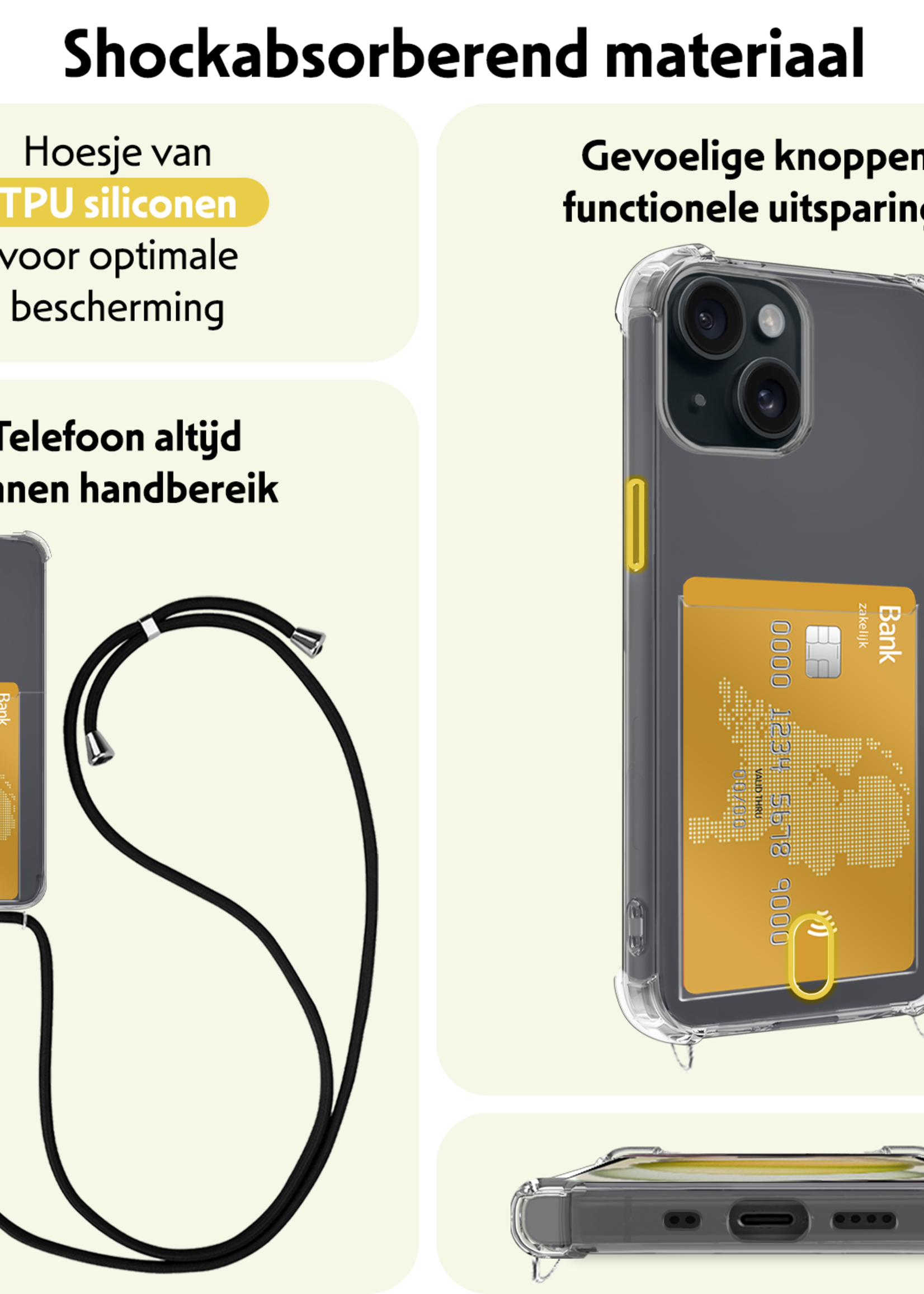 LUQ Hoesje Geschikt voor iPhone 13 Mini Telefoonhoesje Met Koord Case Pashouder Siliconen - Hoes Geschikt voor iPhone 13 Mini Hoesje Met Kaarthouder - Transparant