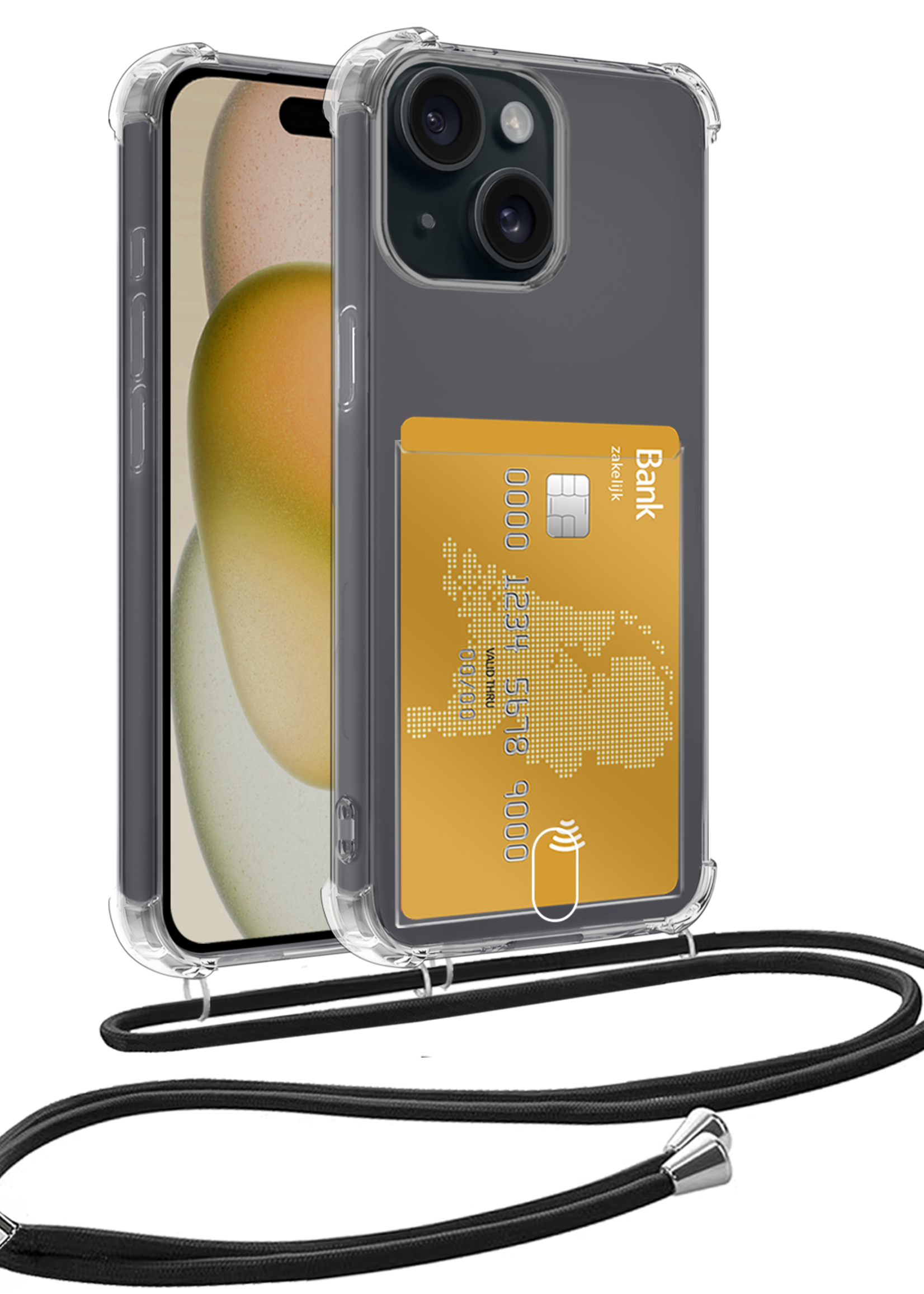 LUQ Hoesje Geschikt voor iPhone 13 Mini Telefoonhoesje Met Koord Case Pashouder Siliconen - Hoes Geschikt voor iPhone 13 Mini Hoesje Met Kaarthouder - Transparant