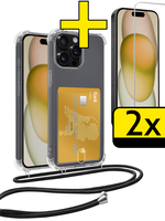 LUQ LUQ iPhone 14 Pro Max Hoesje Pashouder met Koord Met 2x Screenprotector