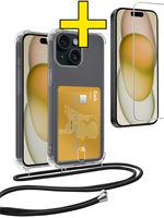 LUQ LUQ iPhone 15 Plus Hoesje Pashouder met Koord Met Screenprotector