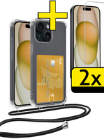 LUQ LUQ iPhone 15 Hoesje Pashouder met Koord Met 2x Screenprotector