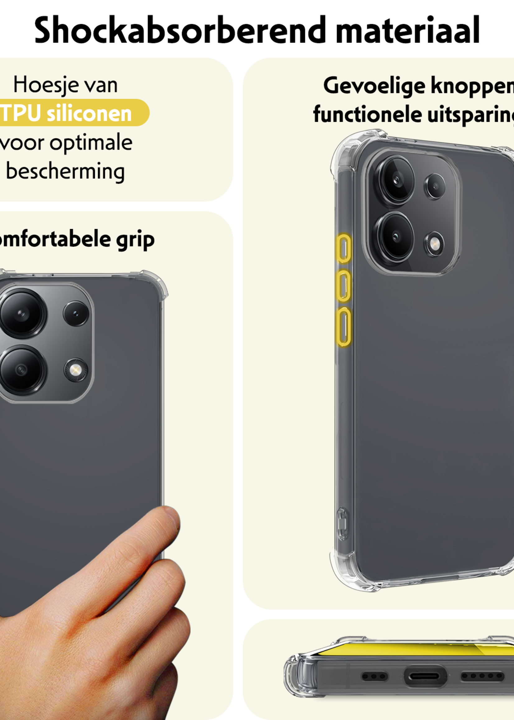 LUQ Hoesje Geschikt voor Xiaomi Redmi Note 13 4G Hoesje Shockproof Case Siliconen Met Screenprotector - Hoes Geschikt voor Xiaomi Redmi Note 13 4G Hoes Cover Siliconen - Transparant