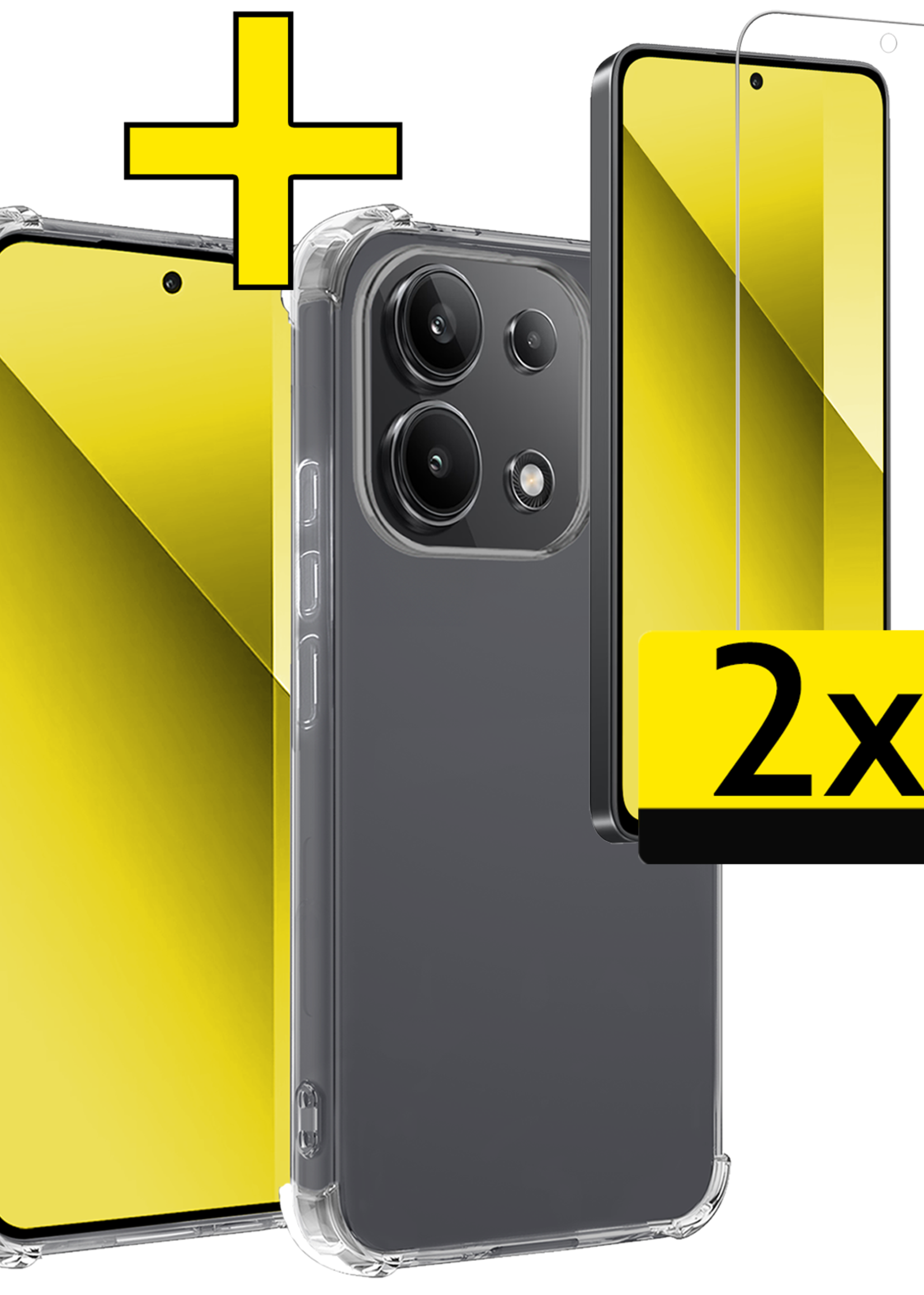 LUQ Hoesje Geschikt voor Xiaomi Redmi Note 13 4G Hoesje Shockproof Case Siliconen Met 2x Screenprotector - Hoes Geschikt voor Xiaomi Redmi Note 13 4G Hoes Cover Siliconen - Transparant