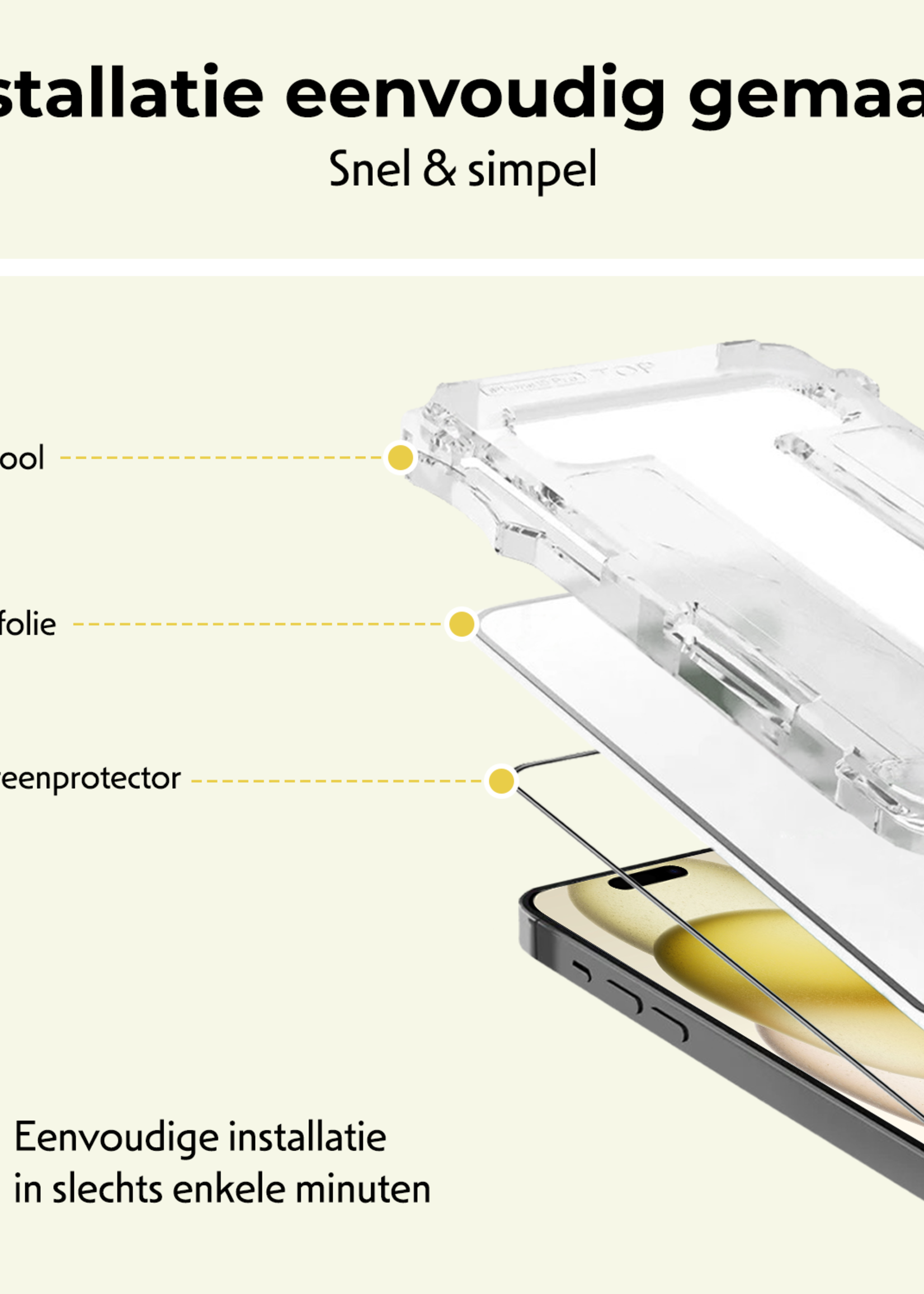 LUQ Screenprotector - Geschikt voor - iPhone 15 - Screenprotector Met Installatie Kit Buigbaar Glas Full Cover - Screenprotector Geschikt voor iPhone 15 Screenprotector Met Uitlijningstool Full Cover - 2 Stuks