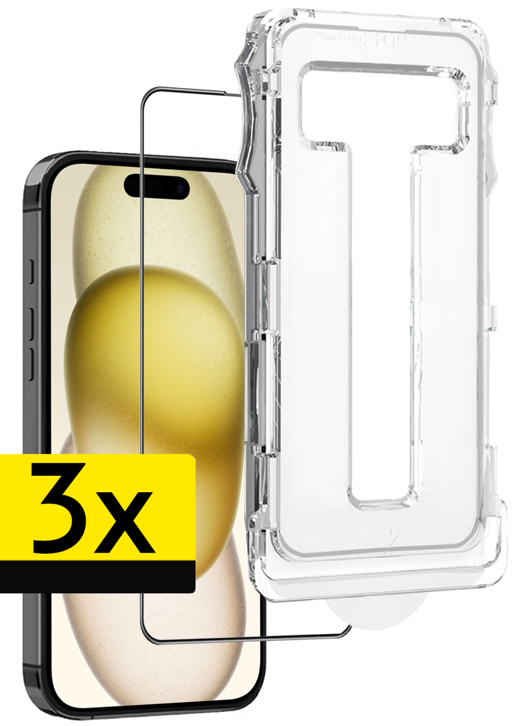 LUQ Screenprotector - Geschikt voor - iPhone 15 - Screenprotector Met Installatie Kit Buigbaar Glas Full Cover - Screenprotector Geschikt voor iPhone 15 Screenprotector Met Uitlijningstool Full Cover - 3 Stuks