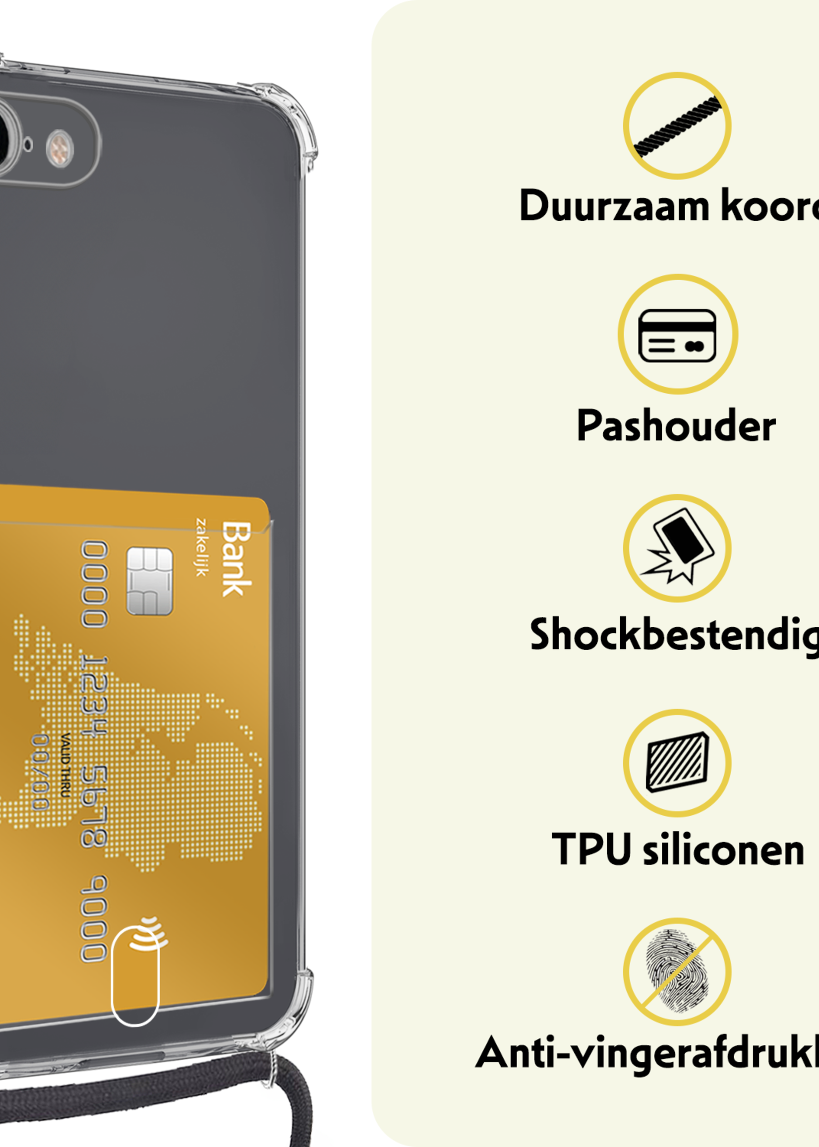 LUQ Hoesje Geschikt voor iPhone SE 2020 Telefoonhoesje Met Koord Case Pashouder Siliconen - Hoes Geschikt voor iPhone SE (2020) Hoesje Met Kaarthouder - Transparant - 2 Stuks