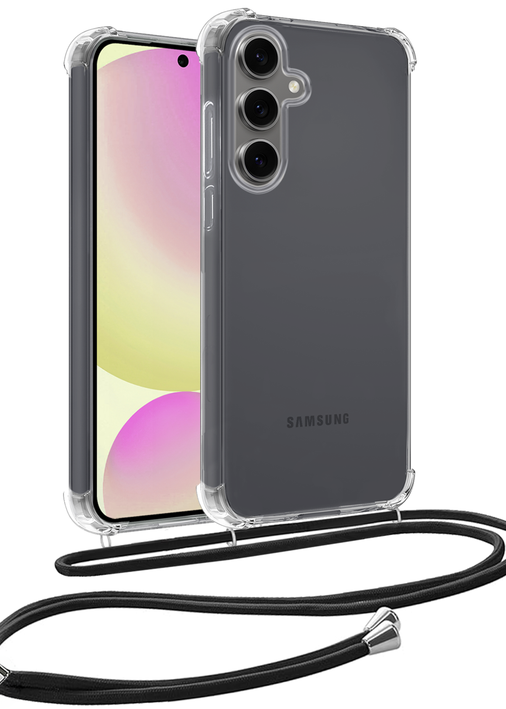 LUQ Hoesje Geschikt voor Samsung S24 FE Hoesje Shockproof Case Siliconen Hoes Met Koord - Transparant