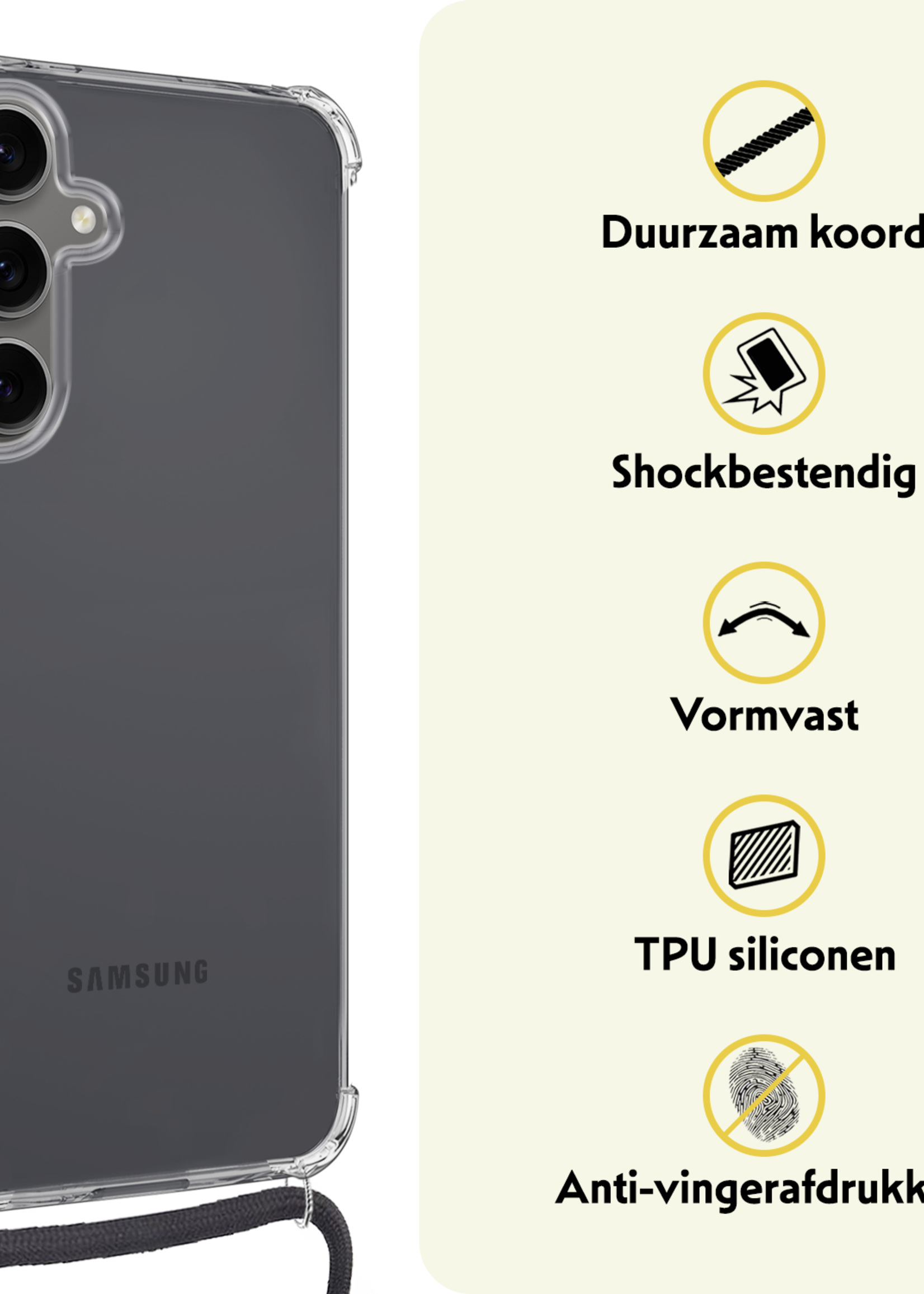 LUQ Hoesje Geschikt voor Samsung S24 FE Hoesje Shockproof Case Siliconen Hoes Met Koord - Transparant