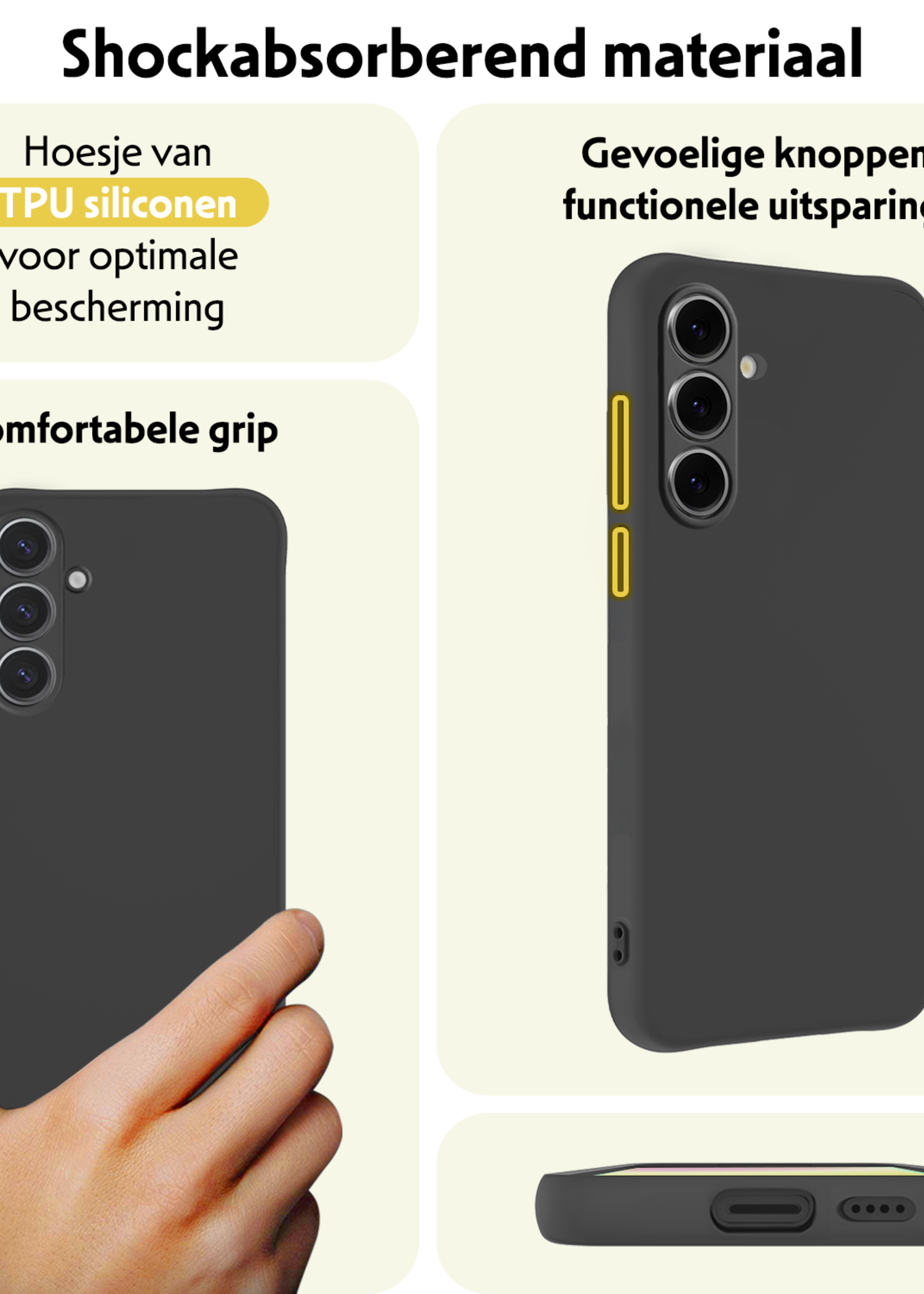 LUQ Hoesje Geschikt voor Samsung S24 FE Hoesje Siliconen Case Met 2x Screenprotector - Hoes Geschikt voor Samsung Galaxy S24 FE Hoes Siliconen - Zwart