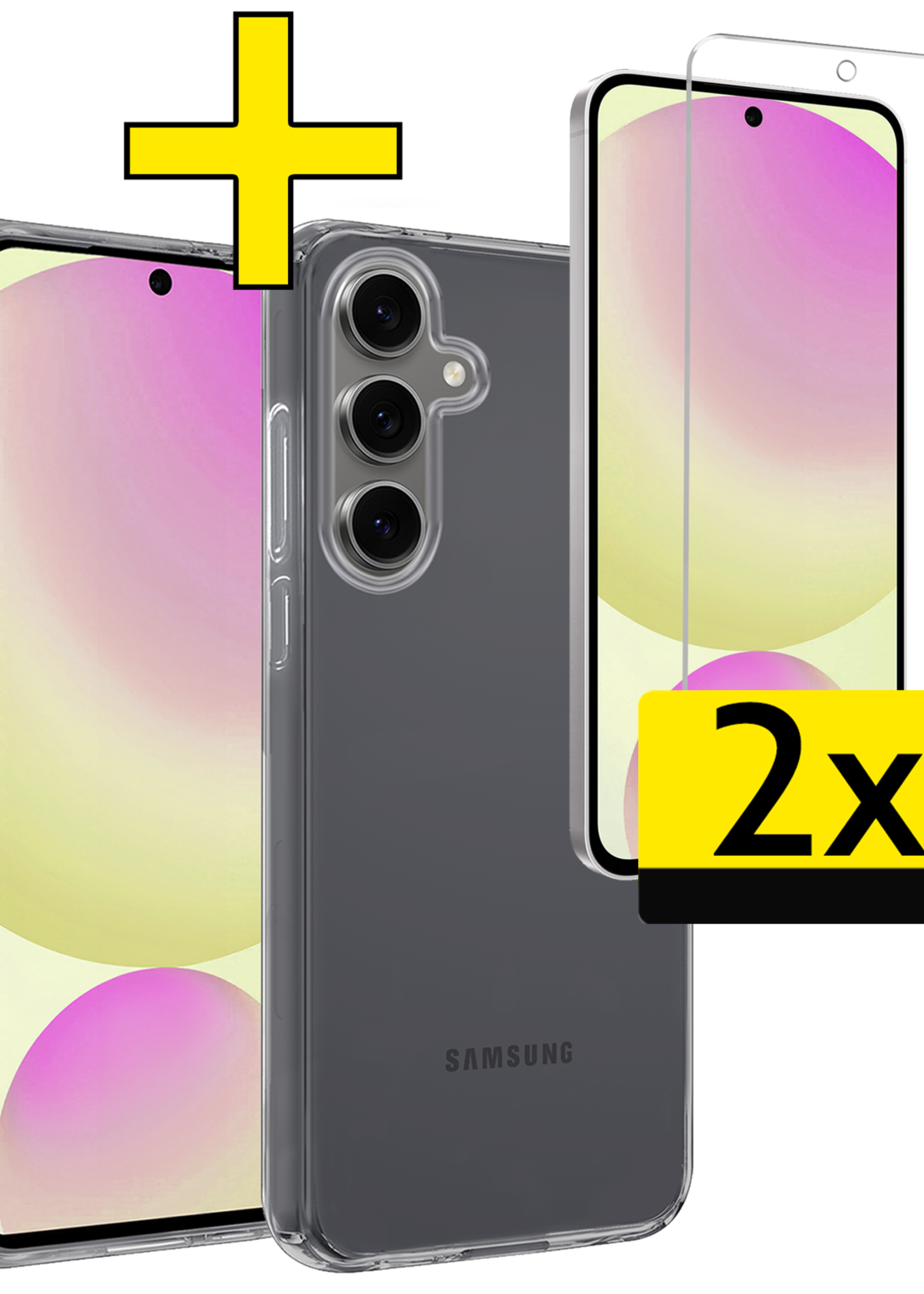 LUQ Hoesje Geschikt voor Samsung S24 FE Hoesje Siliconen Case Met 2x Screenprotector - Hoes Geschikt voor Samsung Galaxy S24 FE Hoes Siliconen - Transparant