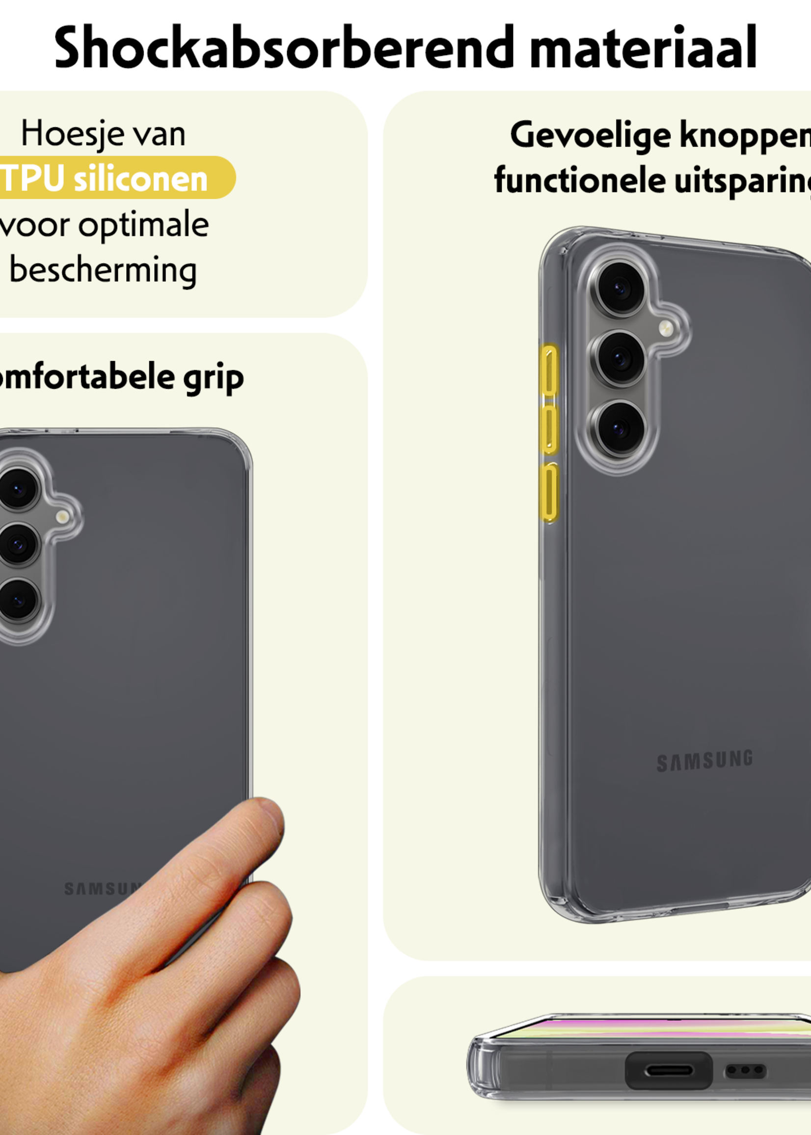 LUQ Hoesje Geschikt voor Samsung S24 FE Hoesje Siliconen Case Met 2x Screenprotector - Hoes Geschikt voor Samsung Galaxy S24 FE Hoes Siliconen - Transparant