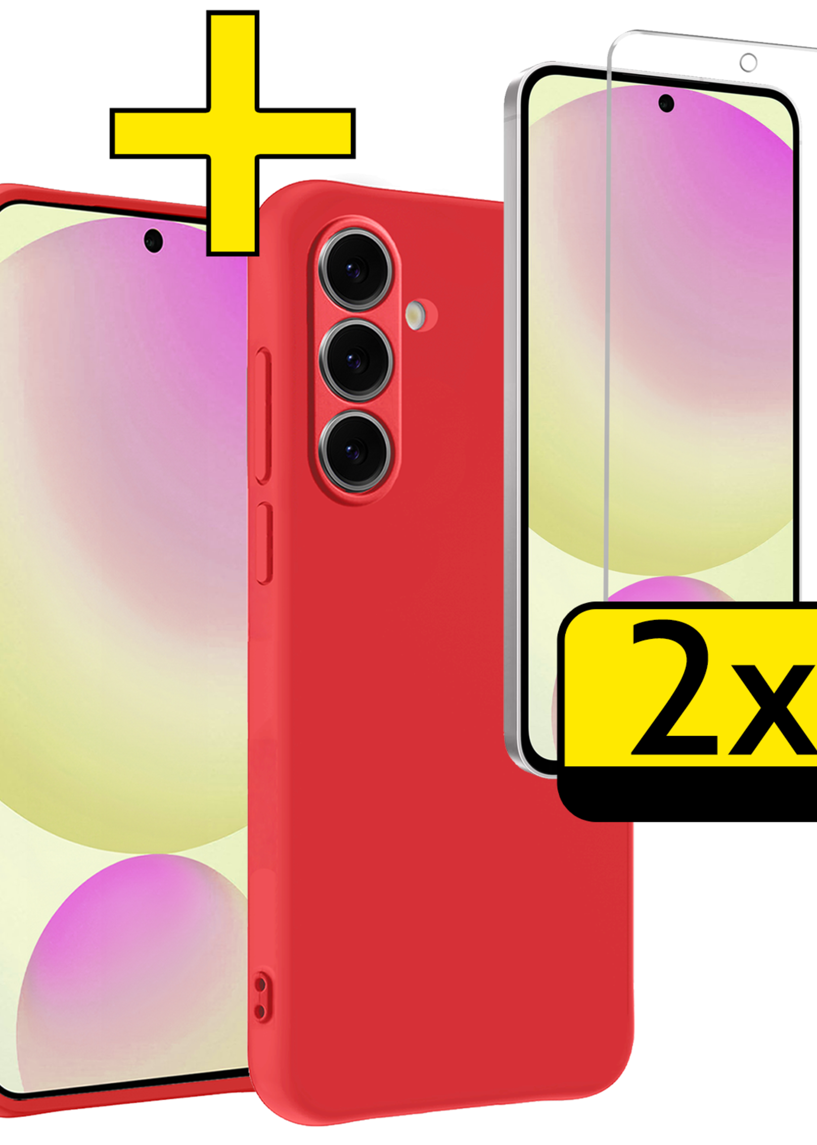 LUQ Hoesje Geschikt voor Samsung S24 FE Hoesje Siliconen Case Met 2x Screenprotector - Hoes Geschikt voor Samsung Galaxy S24 FE Hoes Siliconen - Rood