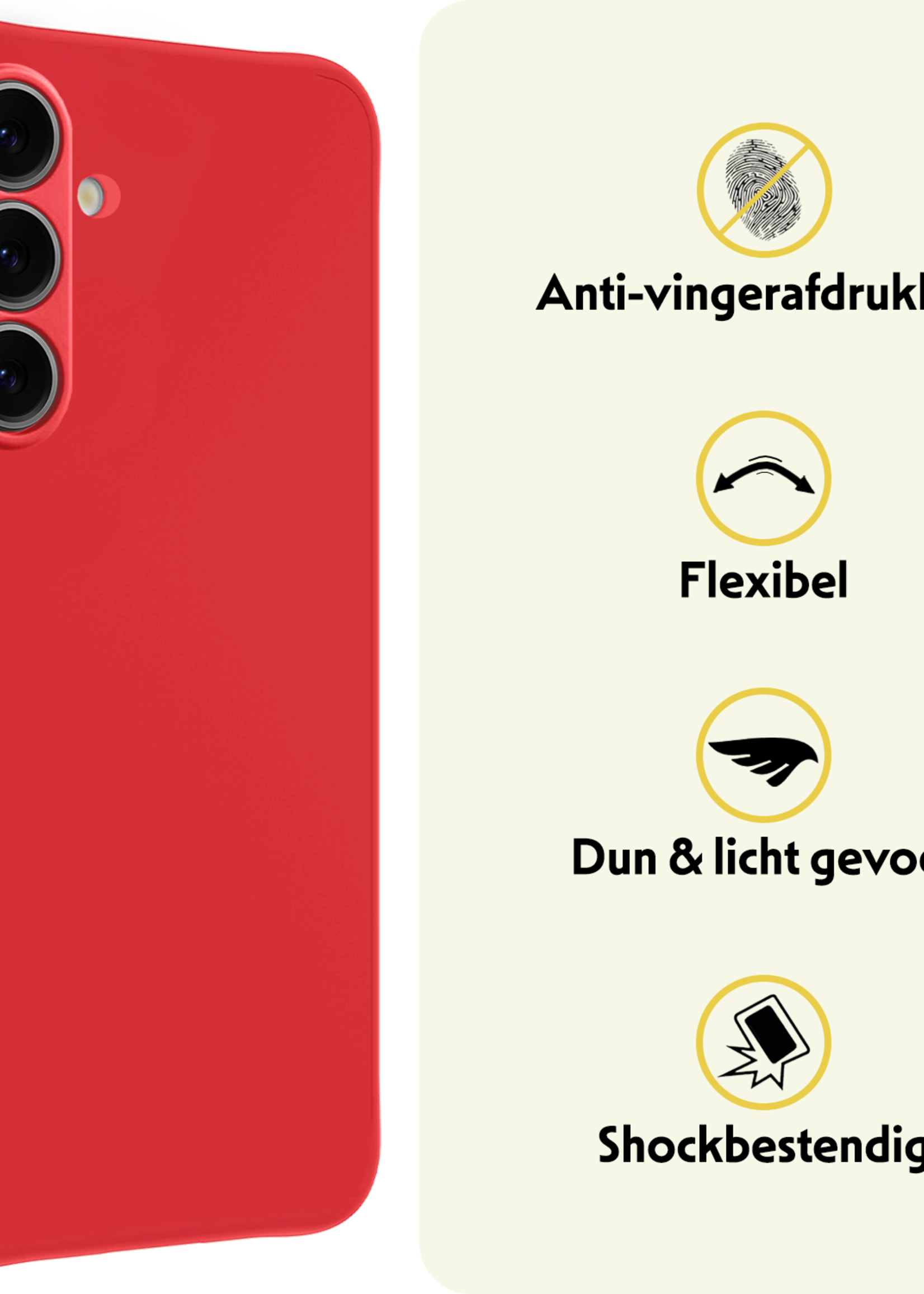 LUQ Hoesje Geschikt voor Samsung S24 FE Hoesje Siliconen Case Met 2x Screenprotector - Hoes Geschikt voor Samsung Galaxy S24 FE Hoes Siliconen - Rood