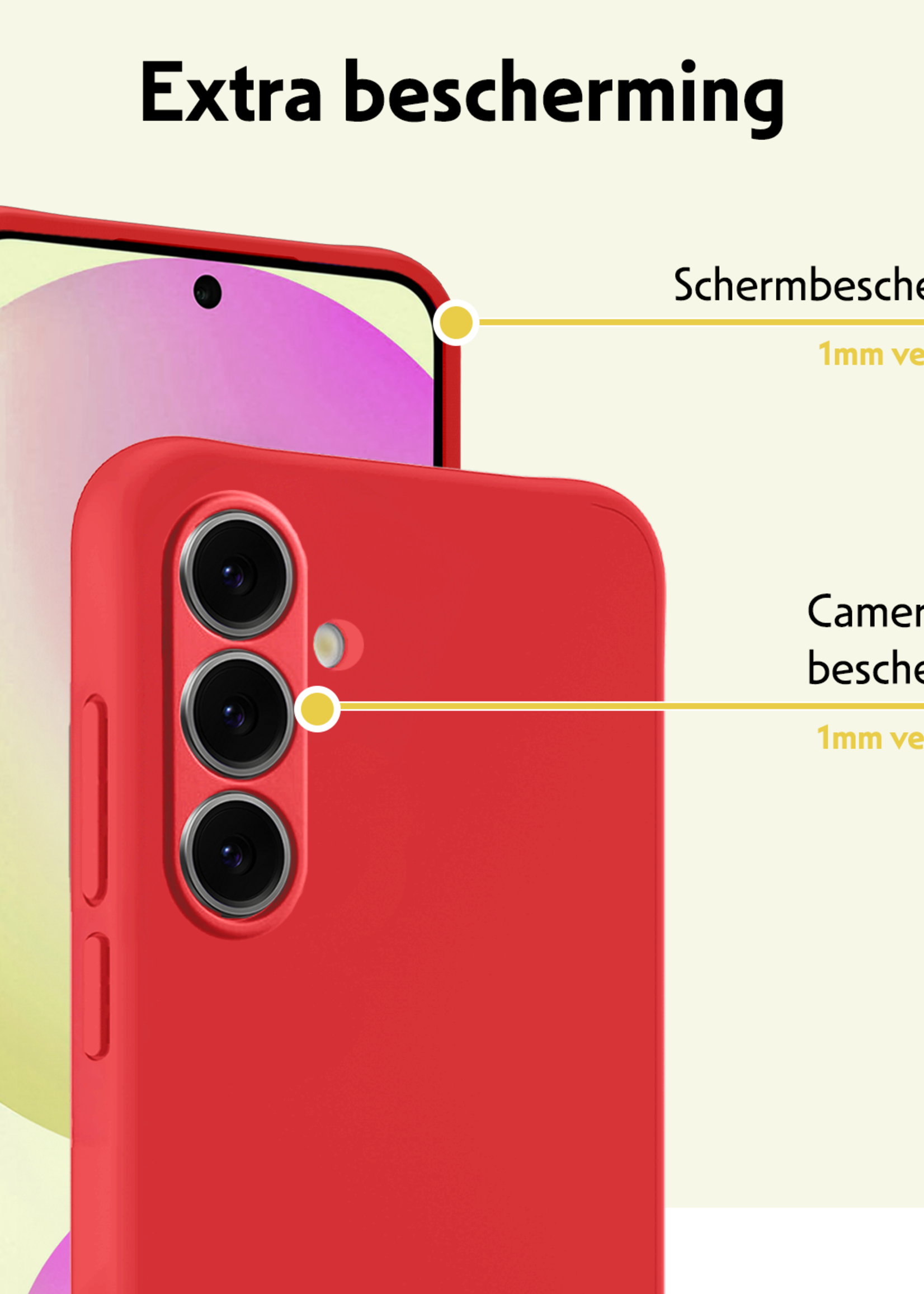 LUQ Hoesje Geschikt voor Samsung S24 FE Hoesje Siliconen Case Met 2x Screenprotector - Hoes Geschikt voor Samsung Galaxy S24 FE Hoes Siliconen - Rood