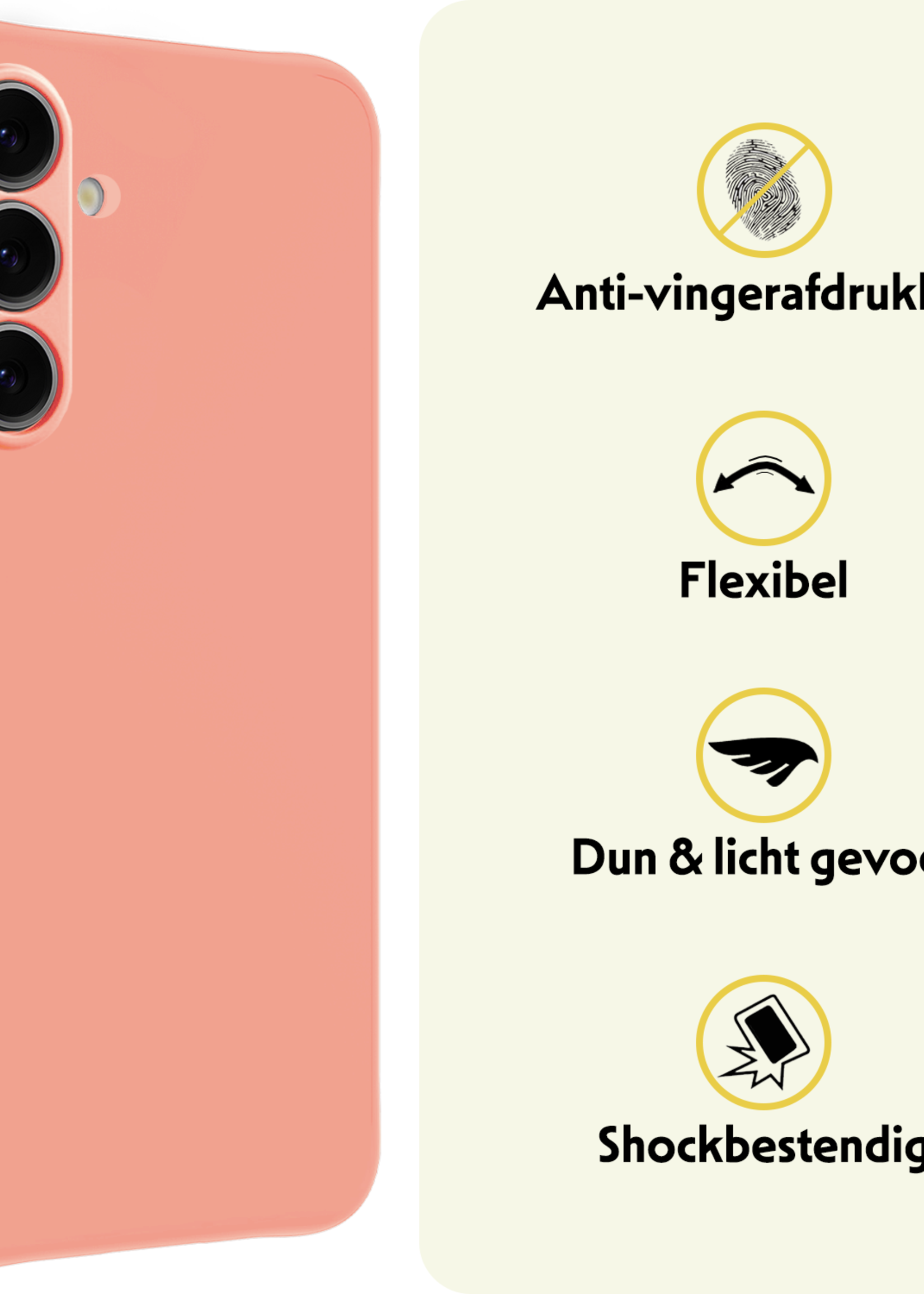 LUQ Hoesje Geschikt voor Samsung S24 FE Hoesje Siliconen Case Met 2x Screenprotector - Hoes Geschikt voor Samsung Galaxy S24 FE Hoes Siliconen - Perzik