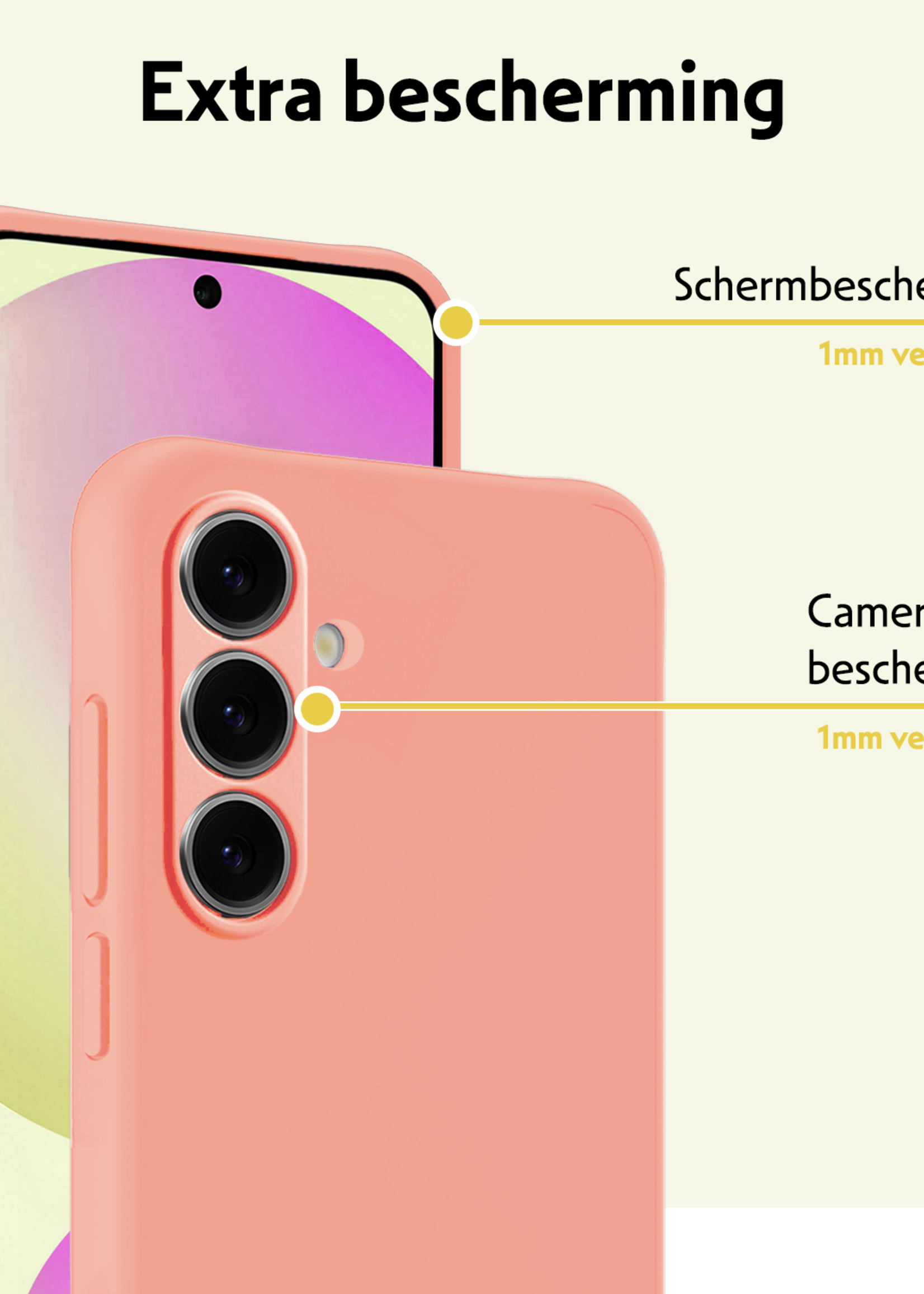 LUQ Hoesje Geschikt voor Samsung S24 FE Hoesje Siliconen Case Met 2x Screenprotector - Hoes Geschikt voor Samsung Galaxy S24 FE Hoes Siliconen - Perzik