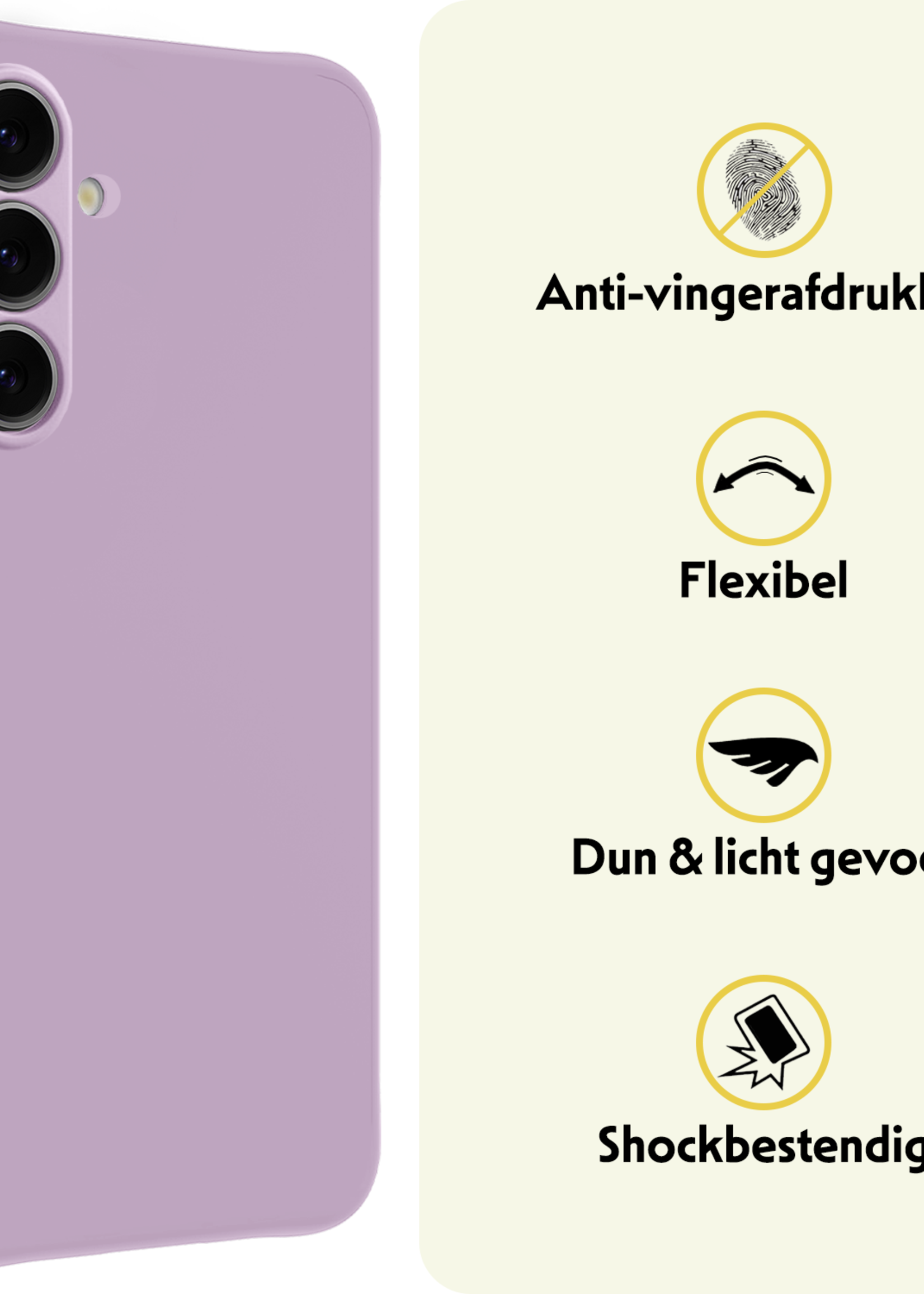 LUQ Hoesje Geschikt voor Samsung S24 FE Hoesje Siliconen Case Met 2x Screenprotector - Hoes Geschikt voor Samsung Galaxy S24 FE Hoes Siliconen - Lila