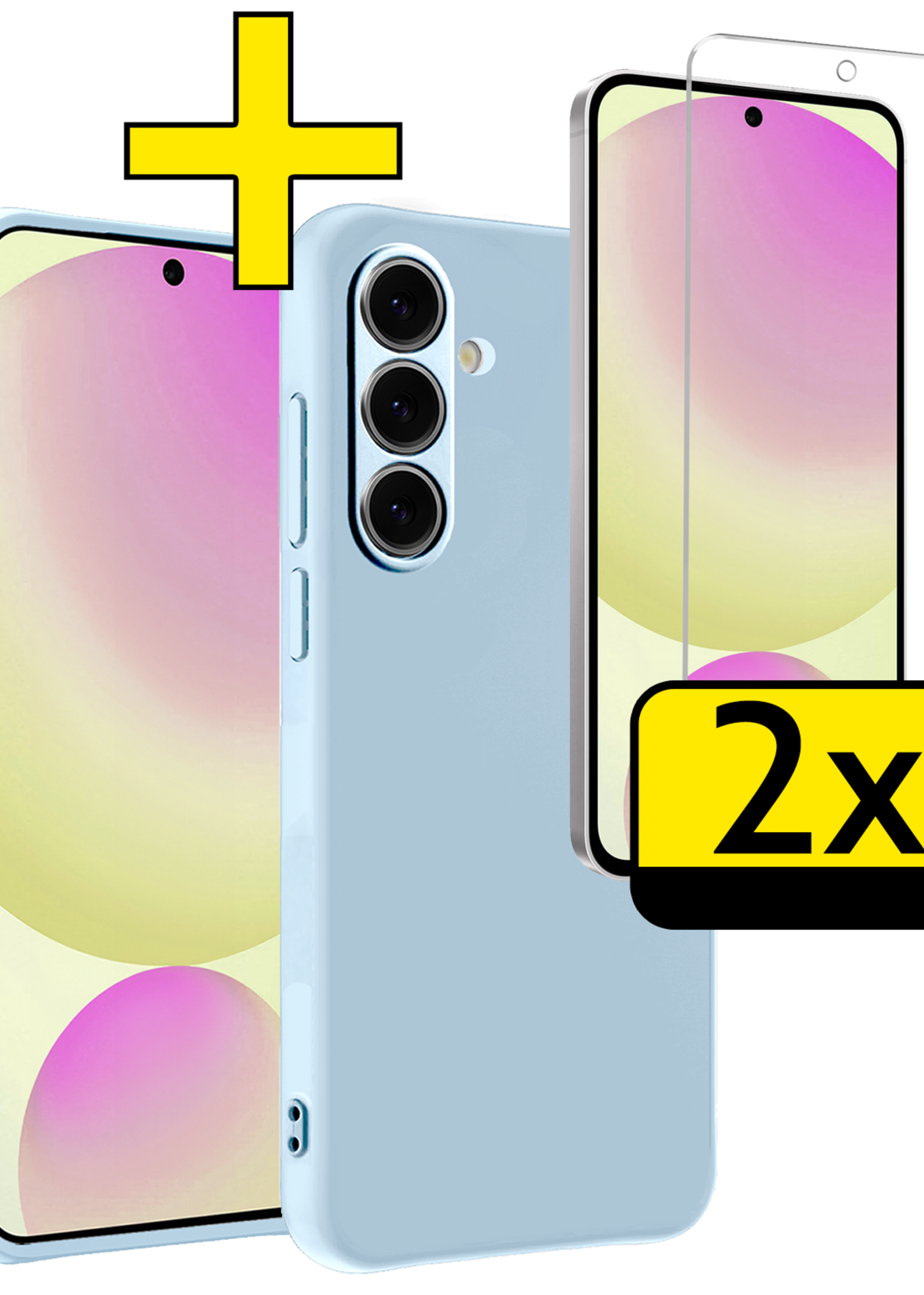 LUQ Hoesje Geschikt voor Samsung S24 FE Hoesje Siliconen Case Met 2x Screenprotector - Hoes Geschikt voor Samsung Galaxy S24 FE Hoes Siliconen - Lichtblauw