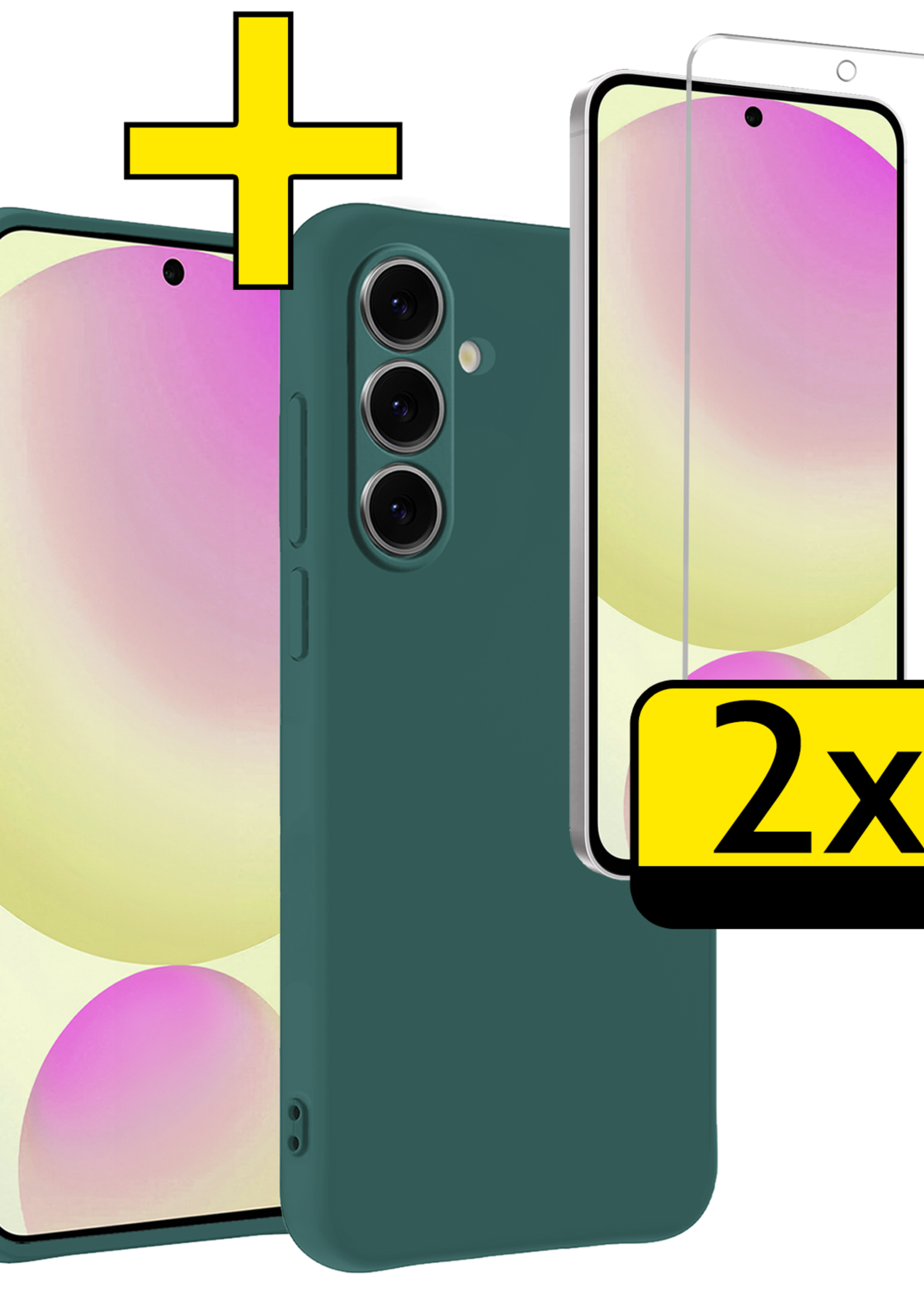 LUQ Hoesje Geschikt voor Samsung S24 FE Hoesje Siliconen Case Met 2x Screenprotector - Hoes Geschikt voor Samsung Galaxy S24 FE Hoes Siliconen - Donkergroen