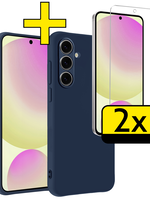 LUQ LUQ Samsung Galaxy S24 FE Hoesje Siliconen Met 2x Screenprotector - Donkerblauw
